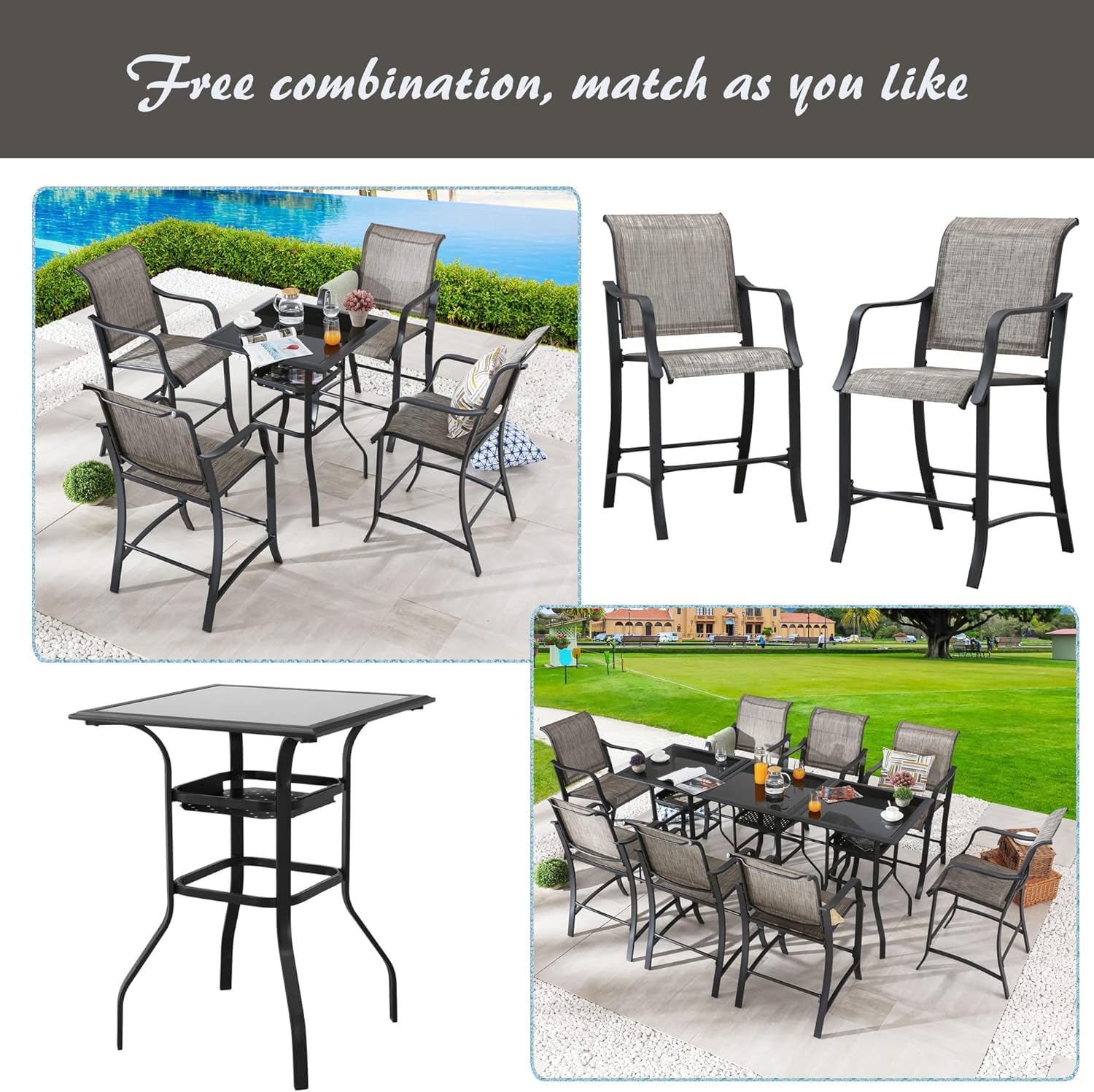 LOKATSE HOME 3-Piece Patio Bar Set - Counter Height Stools & Table - Outdoor Conversation Dining Furniture in Gray - Perfect for Backyard, Deck, and Garden Gatherings