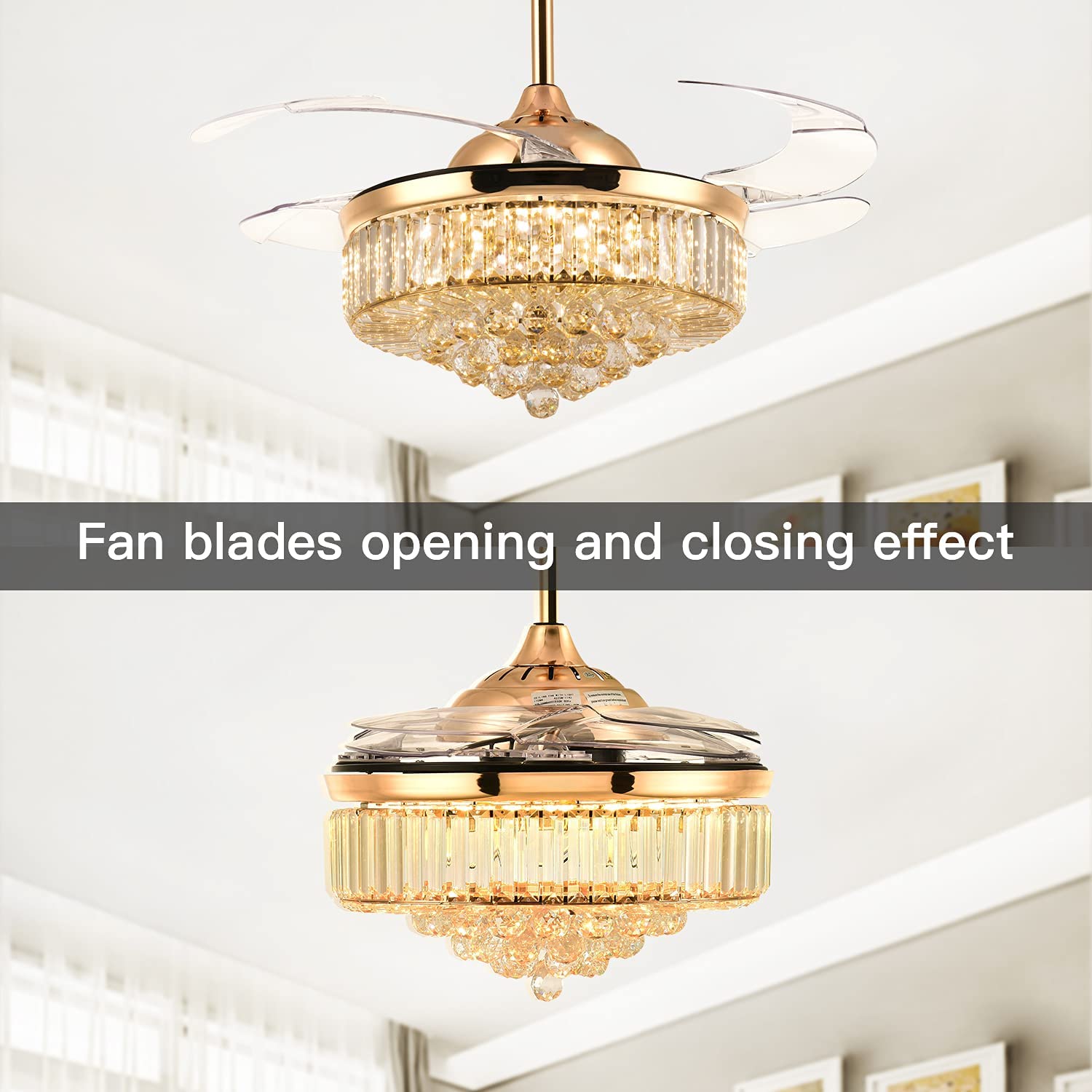 Modern Crystal Ceiling Fan with Lights & Remote - 42