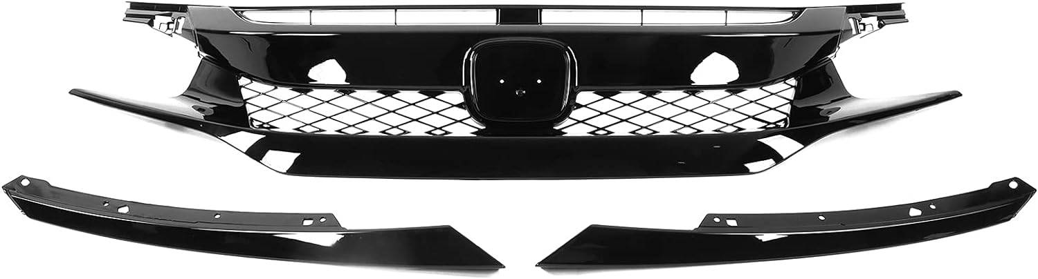 2016-2018 Honda Civic Coupe/Sedan Front Grille & Eyelids - Type R CTR Style Glossy Black Set | Car Exterior Upgrade for Street Racing & Show Cars