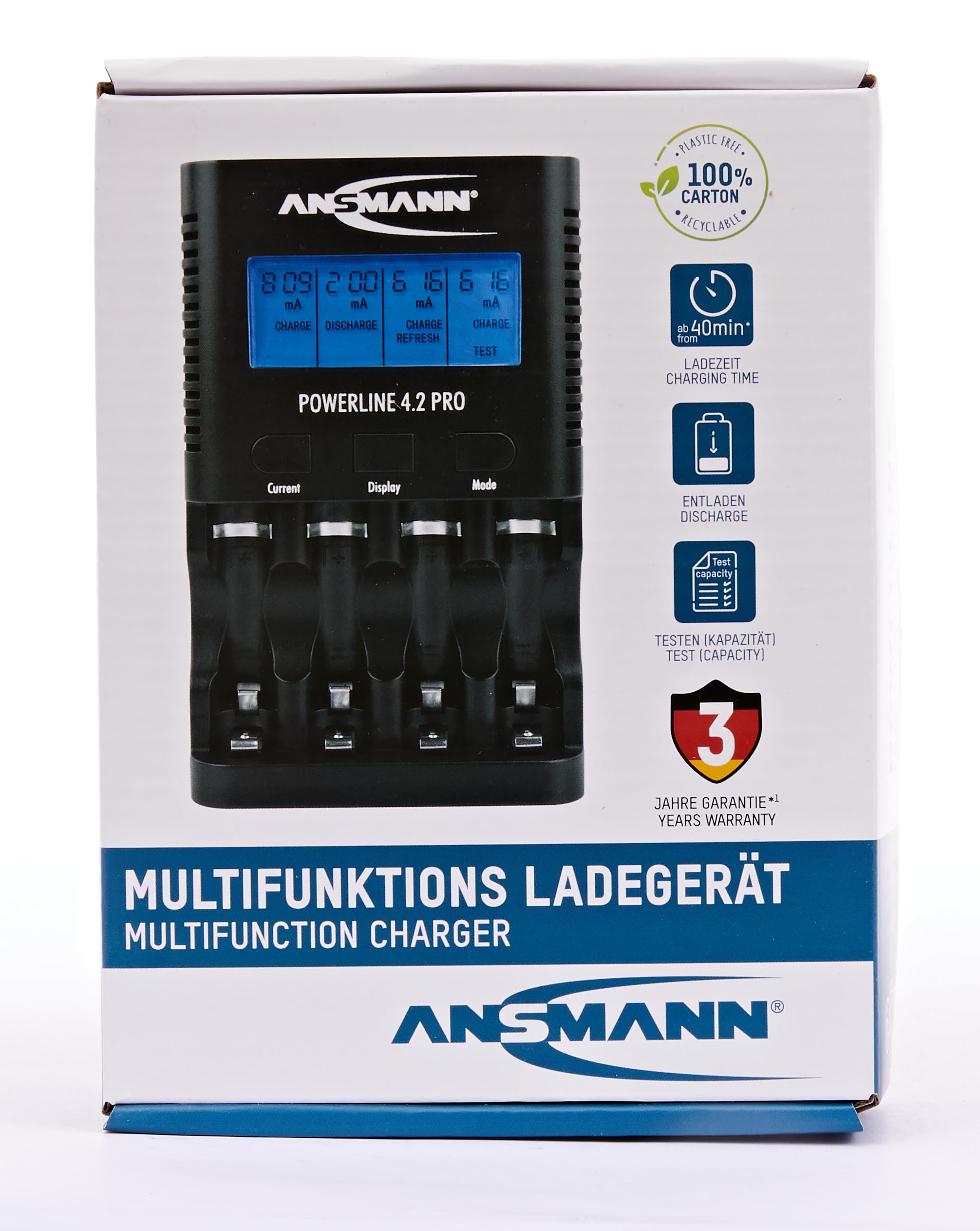 Ansmann Powerline 4.2 Pro AA AAA Battery Charger with USB Port - Fast Charging for Rechargeable Batteries - Perfect for Cameras, Toys, and Electronic Devices