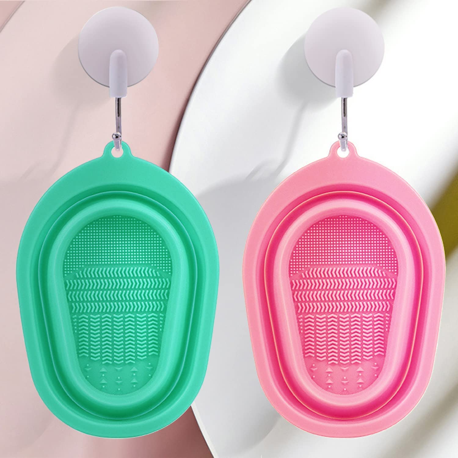 MASTANO Silicone Makeup Brush Cleaning Mat - Foldable Cosmetic Brush Scrubber Pad & Bowl for Professional & Home Use - Easy Clean Foundation, Eyeshadow, Blush Brushes (Multi Color, Pack of 1) - Perfect for Makeup Artists, Beauty Enthusiasts & Travel