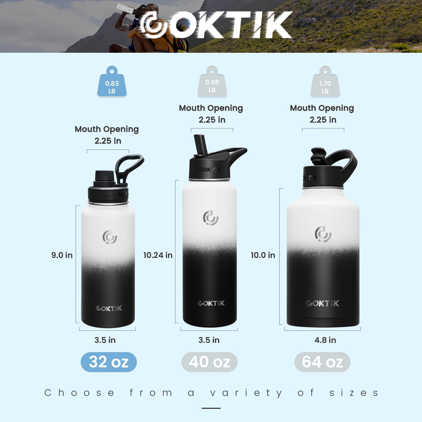 32 oz Stainless Steel Vacuum Insulated Sports Water Bottle with Straw & 2 Lids - Leakproof, Lightweight, Keeps Drinks Cold 24H/Hot 12H - Perfect for Gym, Hiking, Running, Cycling, Workout & Outdoor Activities