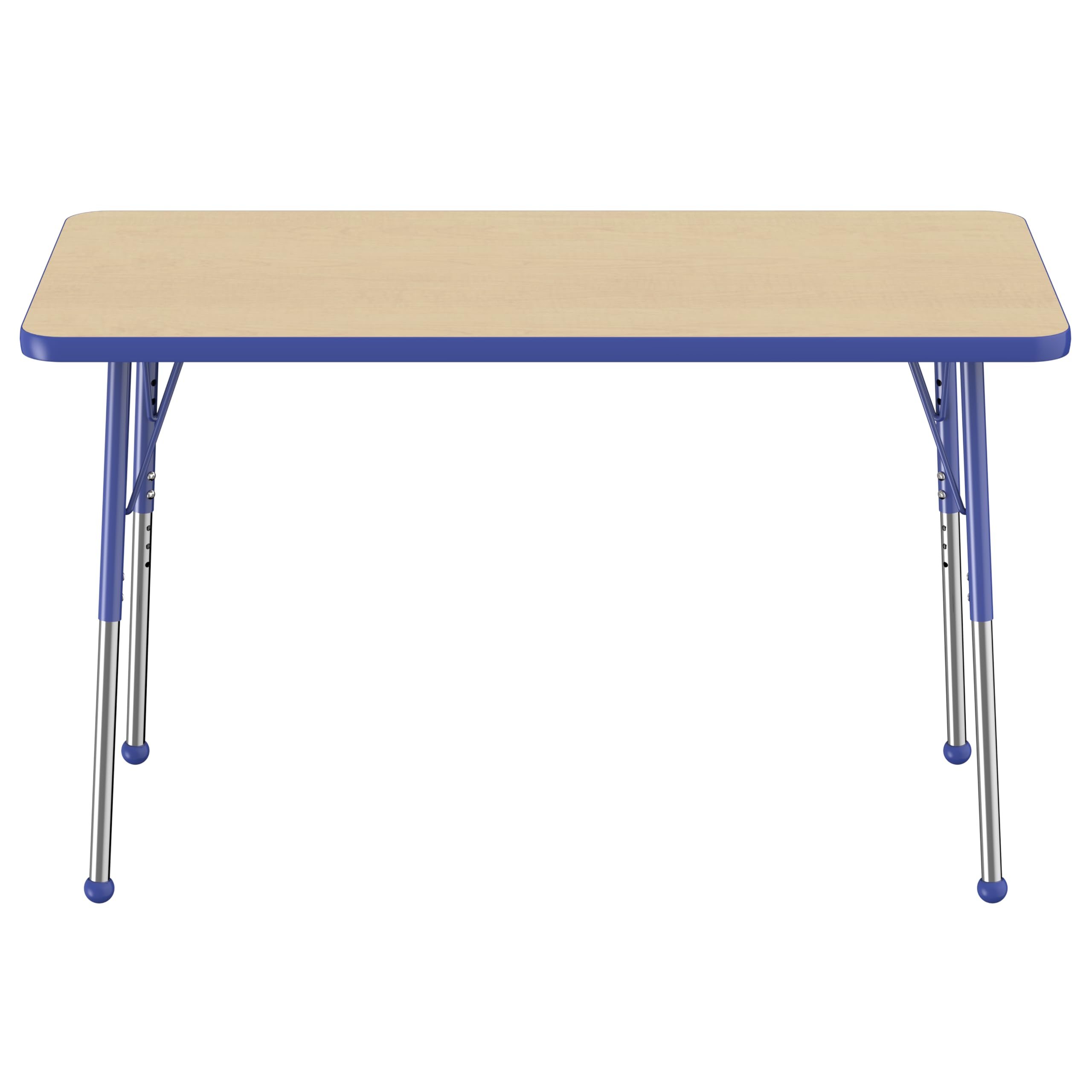 FDP Adjustable Height Rectangle Activity Table 24x48 Inch - Maple Top with Blue Edge, School & Office Desk for Classrooms, Meetings & Home Offices - Standard Legs with Ball Glides (19-30 Inch Height Range)