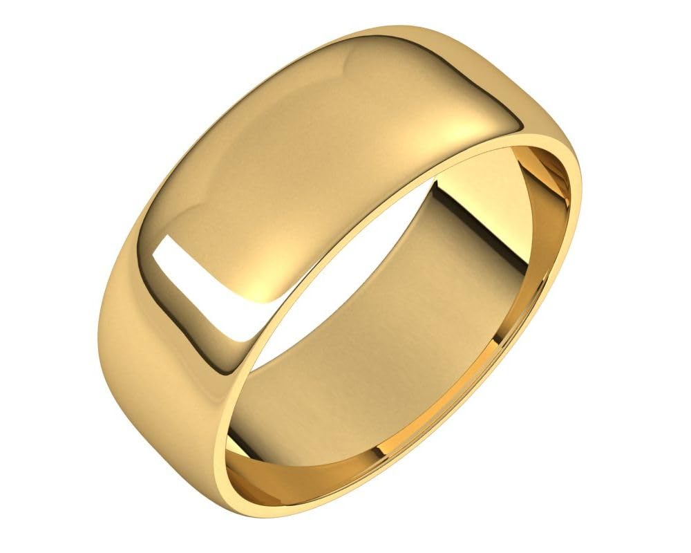 10K Yellow Gold 7mm Half Round Wedding Band for Women - Elegant Bridal Jewelry