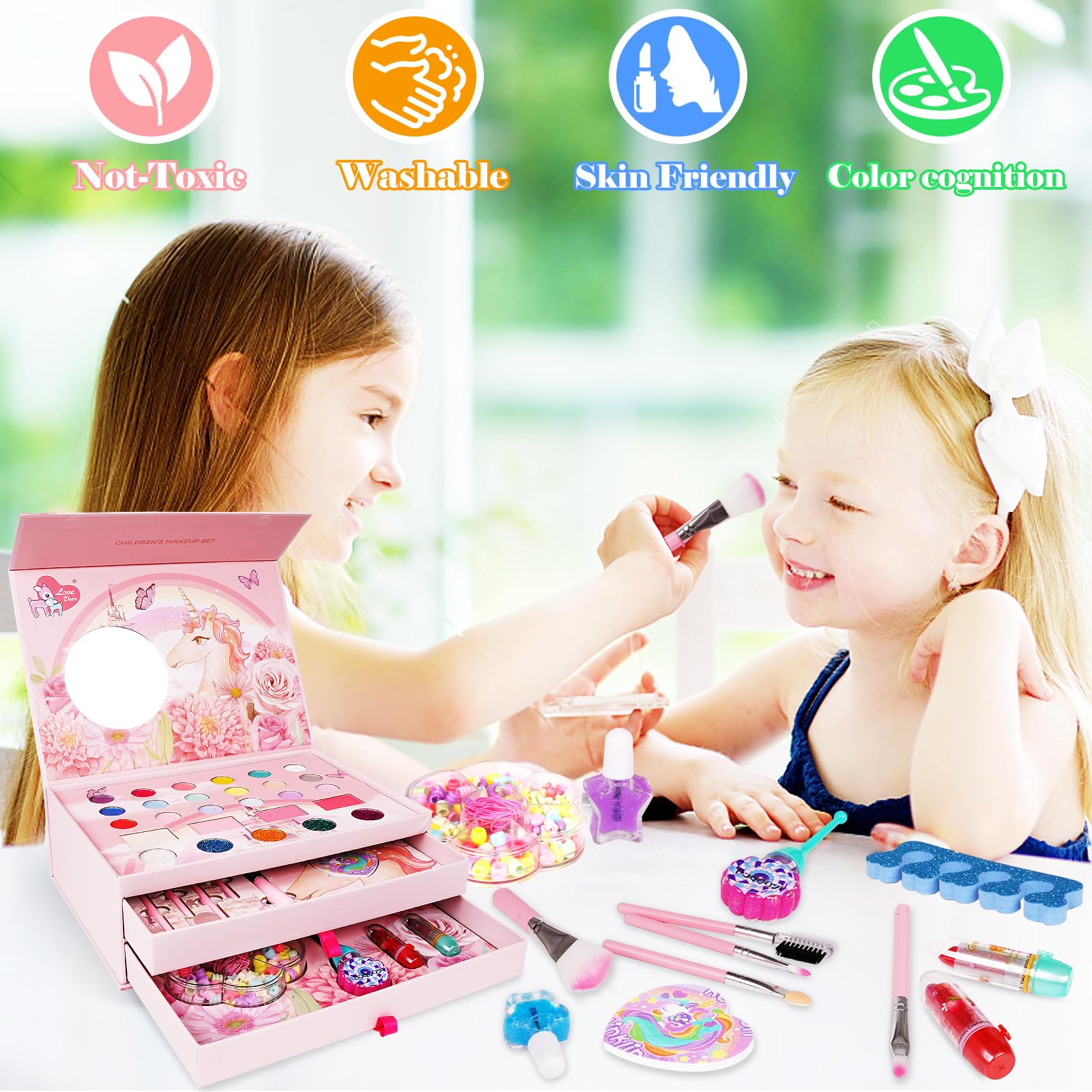 **Washable Kids Makeup Kit for Girls - Pretend Play Cosmetic Set with Mirror, Safe & Non-Toxic, Perfect Birthday Gift for Ages 3-12 | Princess Dress-Up, Role Play, Party Fun**