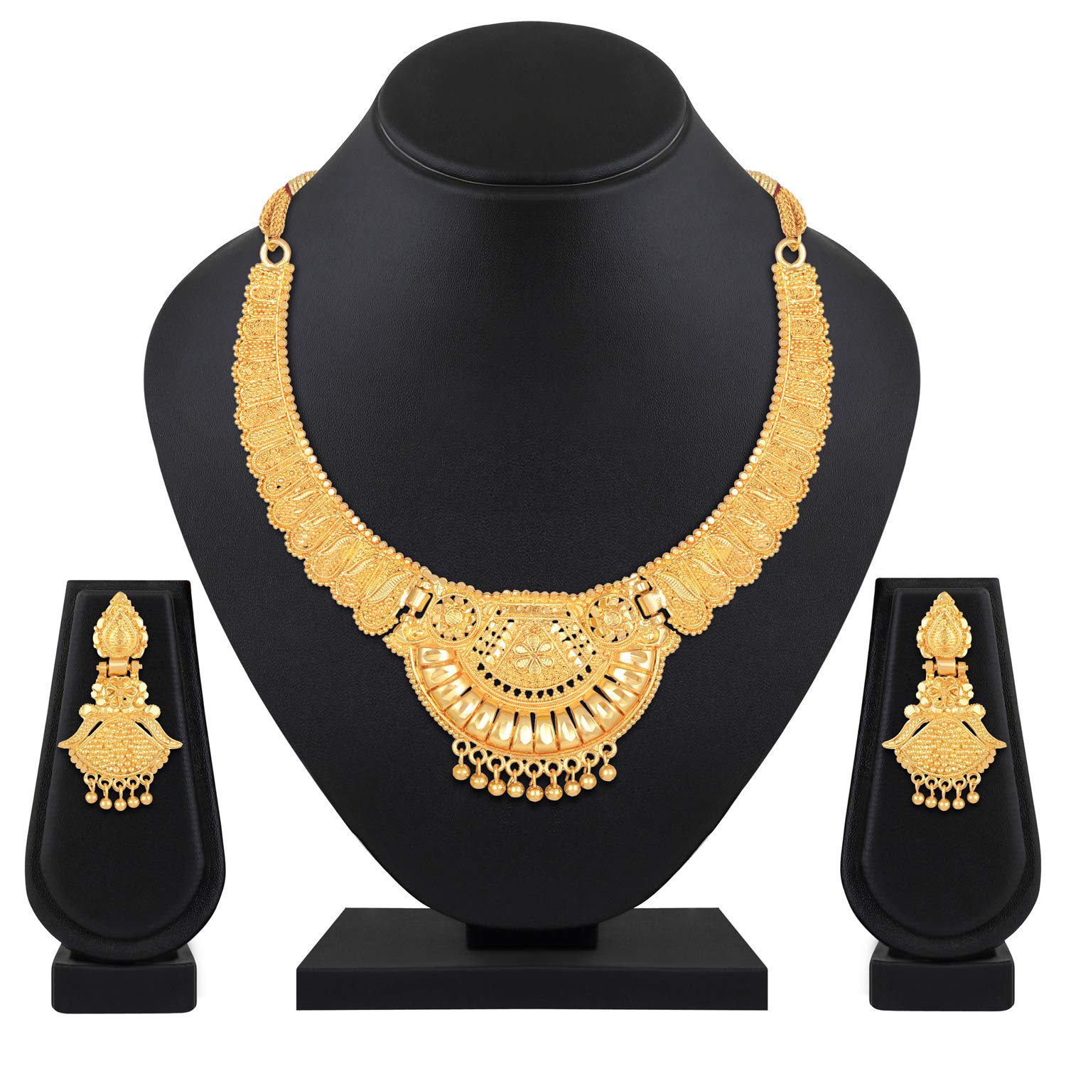 Shining Diva Fashion Latest Gold Plated Choker Necklace Set for Women - Traditional One Gram Gold Plated Jewelry Set - Elegant Party Wear & Wedding Accessories (Golden) (11534s)