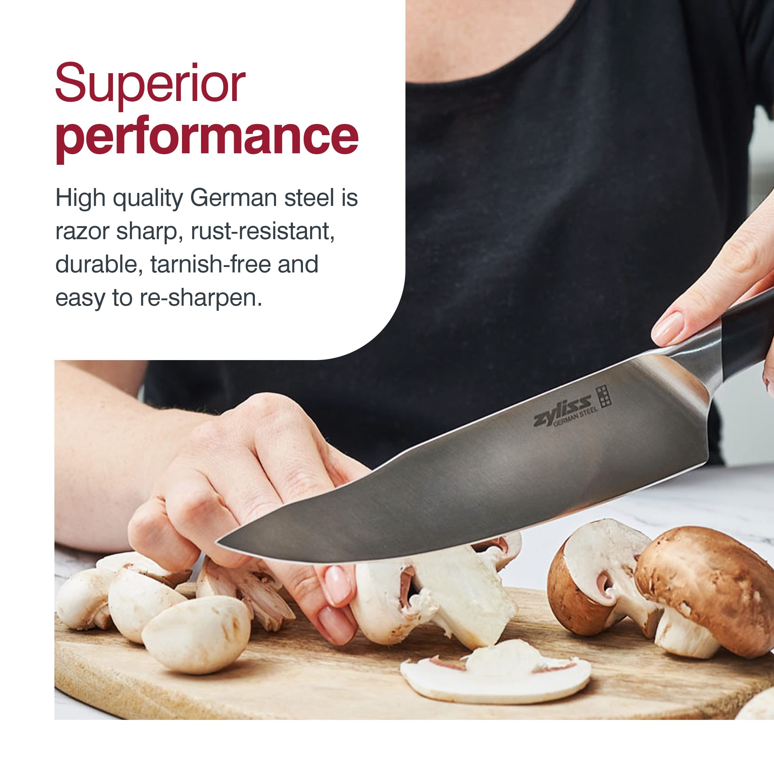 Zyliss Comfort Pro Chef's Knife 8 Inch - Premium Ice Hardened Stainless Steel Kitchen Knife - Rust Resistant & Tarnish Free Cutlery - Black/Stainless Steel - Perfect for Slicing, Dicing & Chopping Vegetables, Meat & Fruits