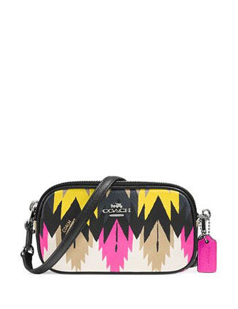 Coach Printed Crossgrain Leather Crossbody Pouch with Hawk Feather Design - Perfect for Everyday Use, Travel & Fashion Accessories