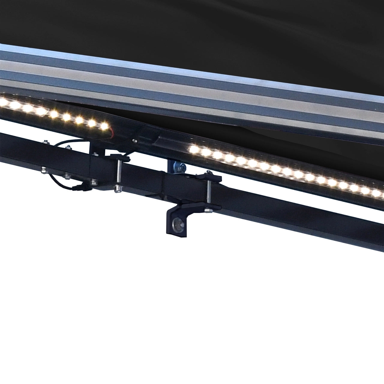 20 x 10 Feet Aleko Half Cassette Motorized Retractable LED Luxury Patio Awning in Black - Perfect for Outdoor Shade, Backyard Relaxation & Garden Parties