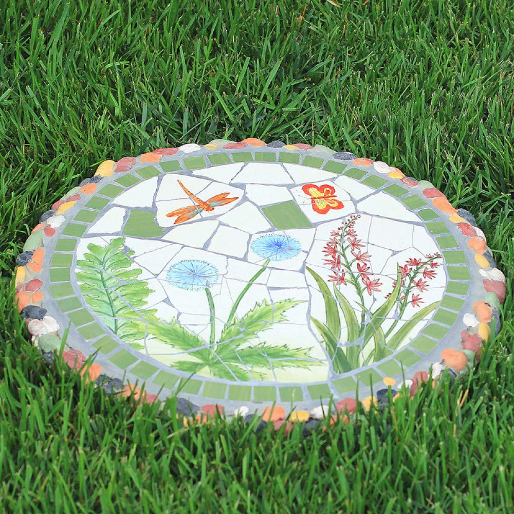 Garden Stepping Stones with Mosaic Flower Design - Decorative Plant Stand, Floral Stool for Patio, Bistro & Coffee Table Decor - Dragonfly Theme - Perfect for Outdoor Garden, Backyard & Landscape Decoration
