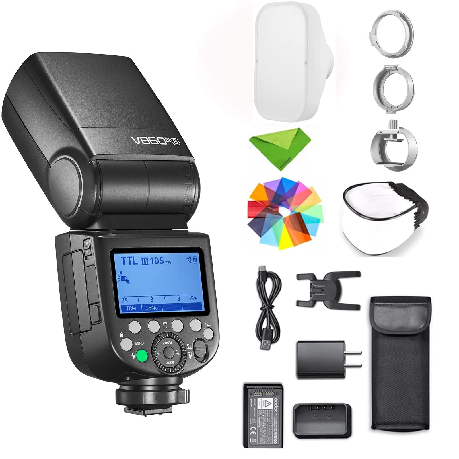 Godox V860III-S Flash Speedlite for Sony Cameras with Diffuser | HSS 1/8000s, 1.5s Recycle Time | 10-Level LED Modeling Light (Upgrade from V860II-S) | Perfect for Wedding, Portrait & Studio Photography