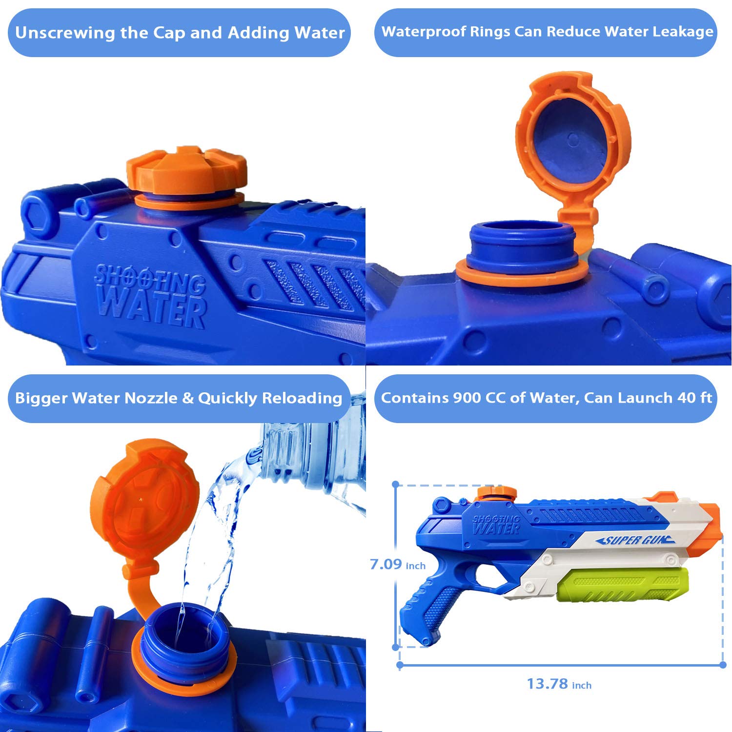 **Best Water Guns for Kids - 1000cc Summer Soaker Squirt Guns, Outdoor Water Toy for Boys & Girls Ages 3+ & Adults - 2 Pack Pool Toys for Beach, Backyard, and Water Fights (Blue)**
