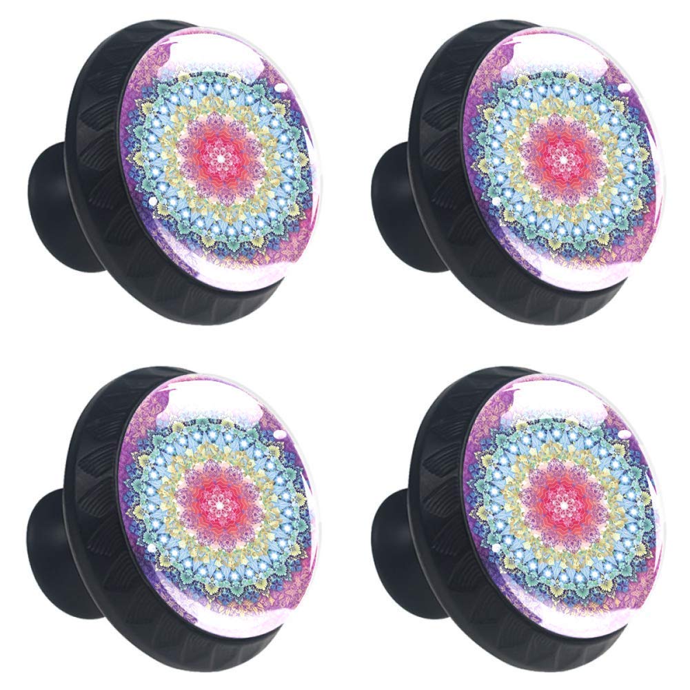 Bohemian Kitchen Cabinet Knobs - 4 Pack Geometric Flower Handles for Drawers & Doors