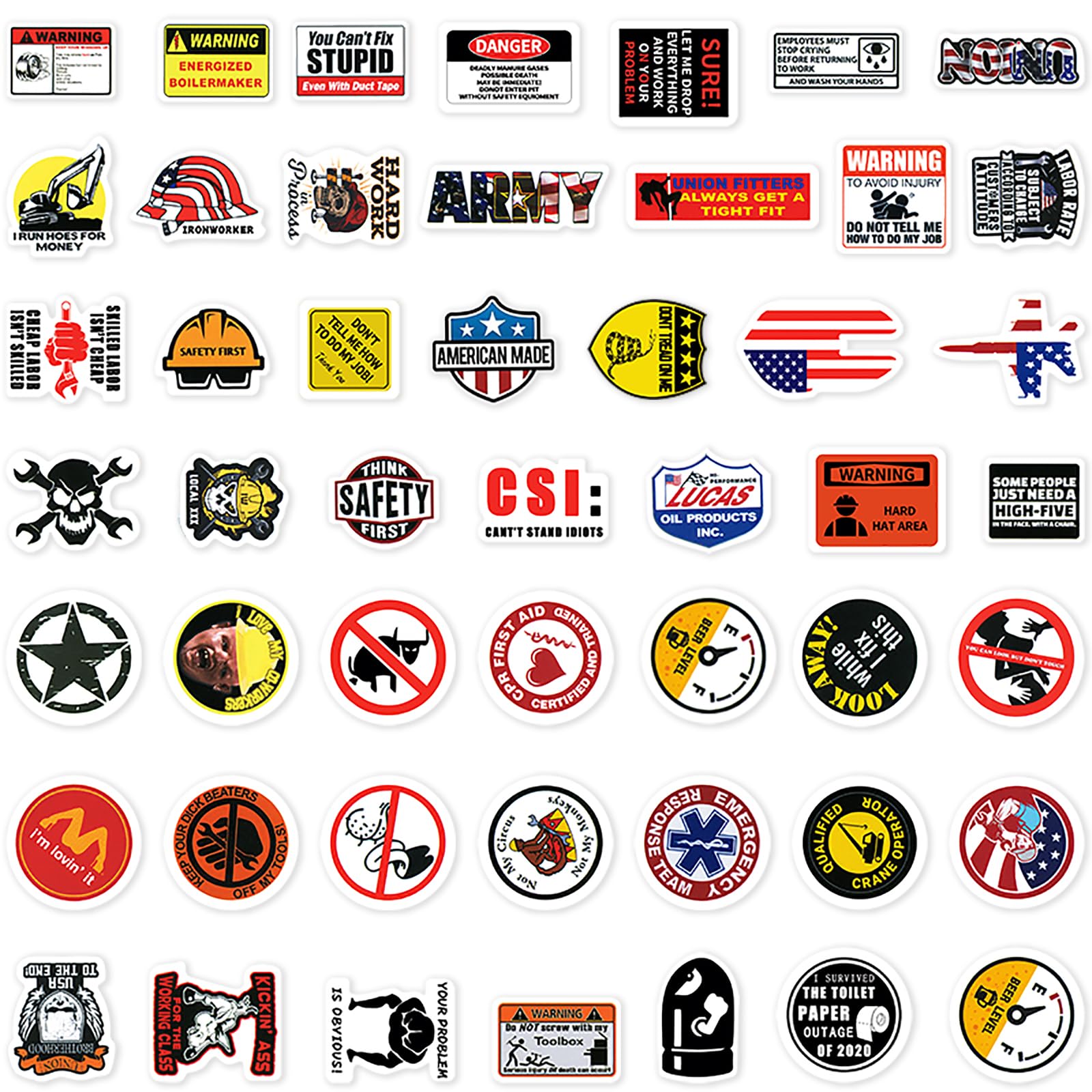 200 Pcs Hard Hat Stickers for Tool Box & Helmet - Vinyl, Waterproof Funny Stickers for Adults - Blue Collar Decals for Mechanics, Electricians, Union Workers, Oilfield, Military, Construction & Welders - Perfect for Personalizing Helmets, Toolboxes & Worksite Gear