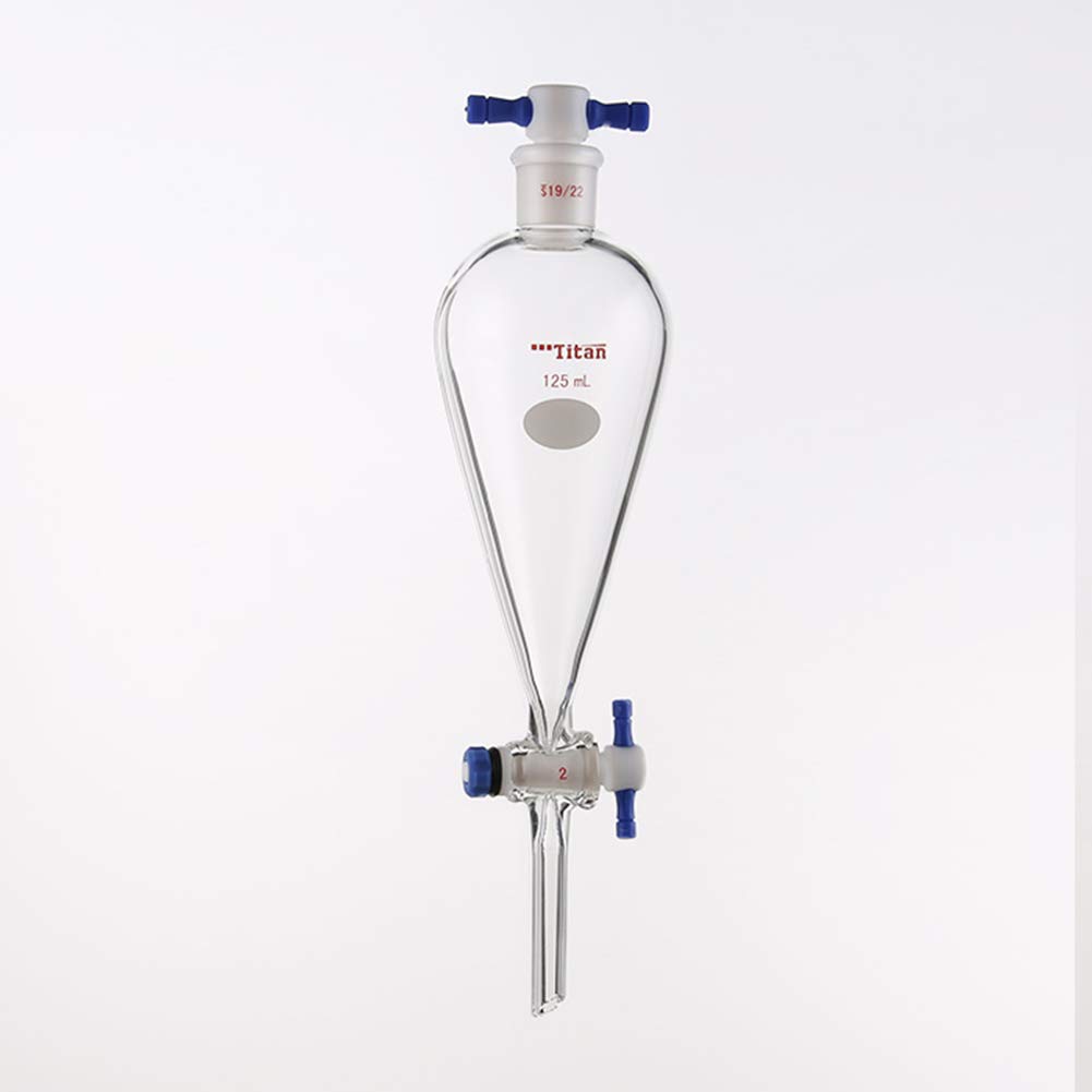 Premium 125ml Borosilicate Glass Heavy Wall Conical Separatory Funnel - 19/22 Joints & PTFE Stopcock - Ideal for Chemistry Labs, Essential Oil Extraction & Liquid Separation