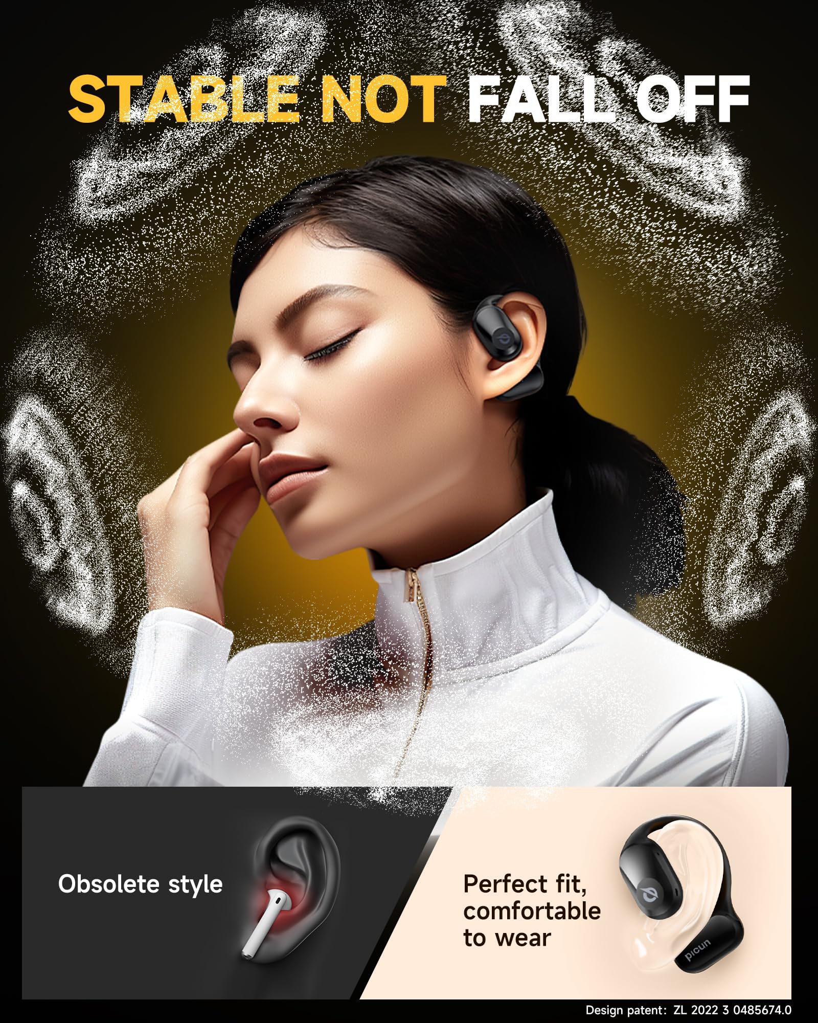 Picun True Wireless Open Ear Headphones - 5.4 Bluetooth Sport Earbuds with 80H Playtime, Ultra Comfort Secure Fit, IPX5 Waterproof Sweatproof, Dual Mic Clear Call - Perfect for Running, Workout, Gym, Cycling & Outdoor Activities