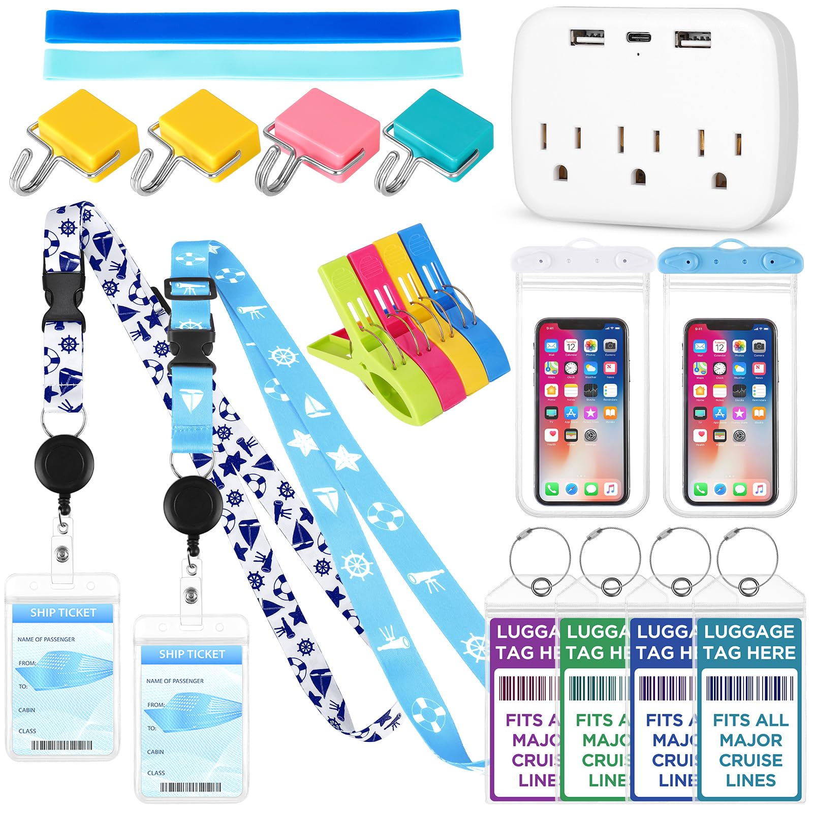 2025 Cruise Essentials Kit - Power Strip, Lanyards, Hooks & More for Cruise Vacations