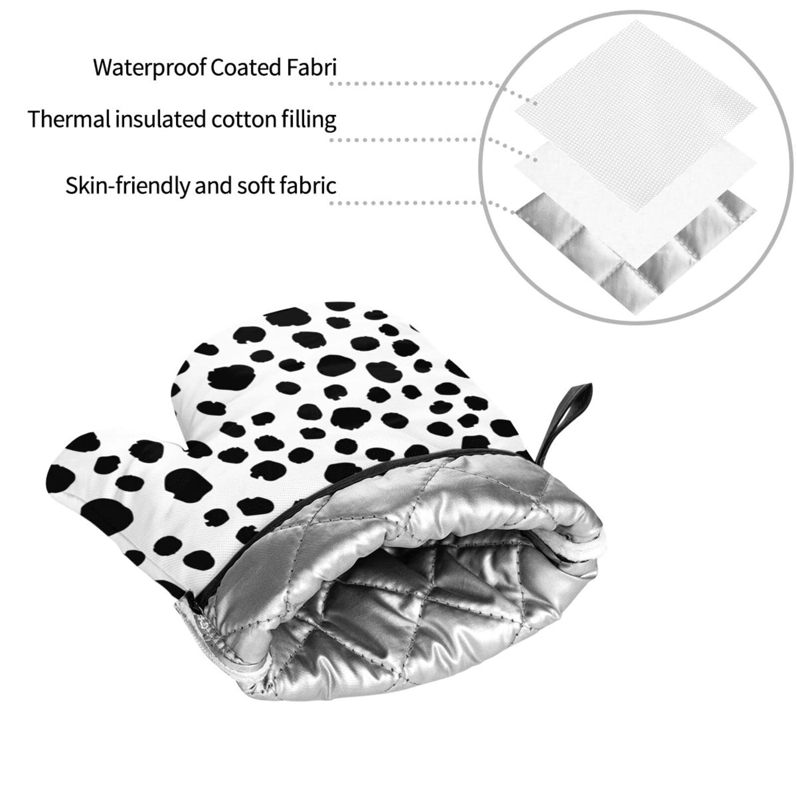 Heat Resistant Black Dots Oven Mitts & Pot Holders Set - Non-Slip Kitchen Gloves for Cooking, Baking, Grilling & BBQ (4-Piece Set) - Perfect for Hot Pans, Baking Sheets & Outdoor Barbecues
