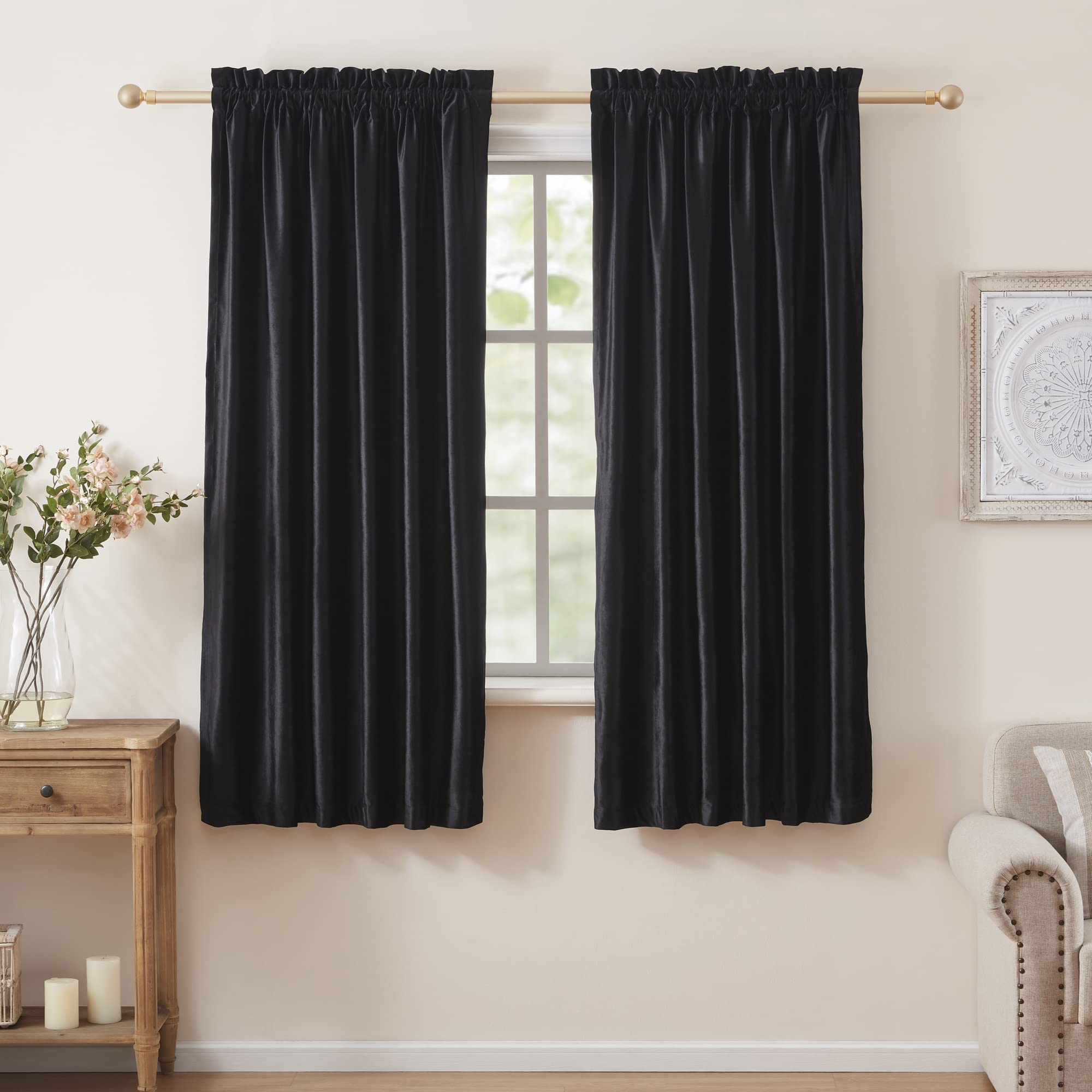 PRIMROSE Blackout Curtains 63 Inch - Velvet Rod Pocket Drapes for Living Room & Bedroom, Set of 2 Panels | Semi Room Darkening Window Treatment for Home Decor & Light Blocking