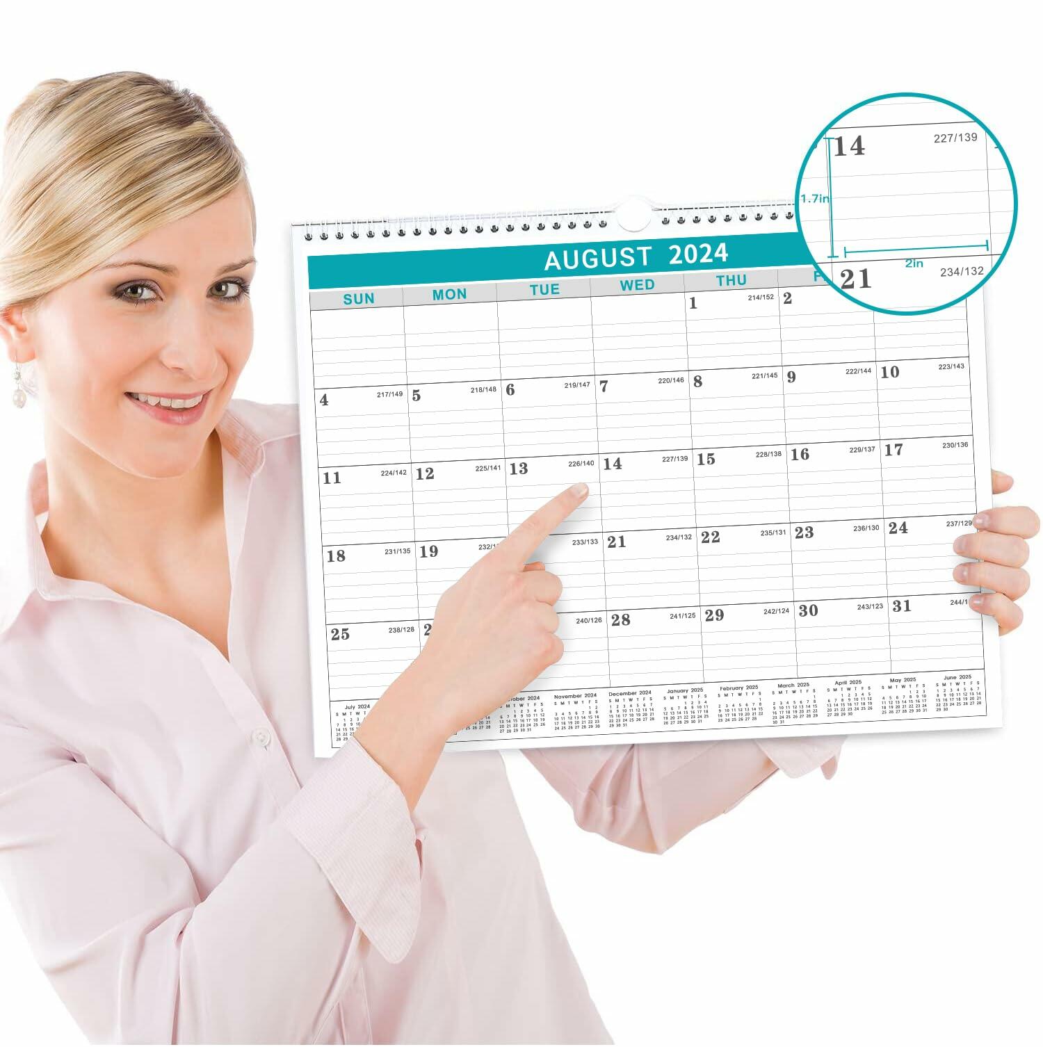 2024 Wall Calendar - 18 Months (July 2023 to December 2024) with Julian Dates, Large 14.75x11.5 Inches - Perfect for Home, Office & School Planning