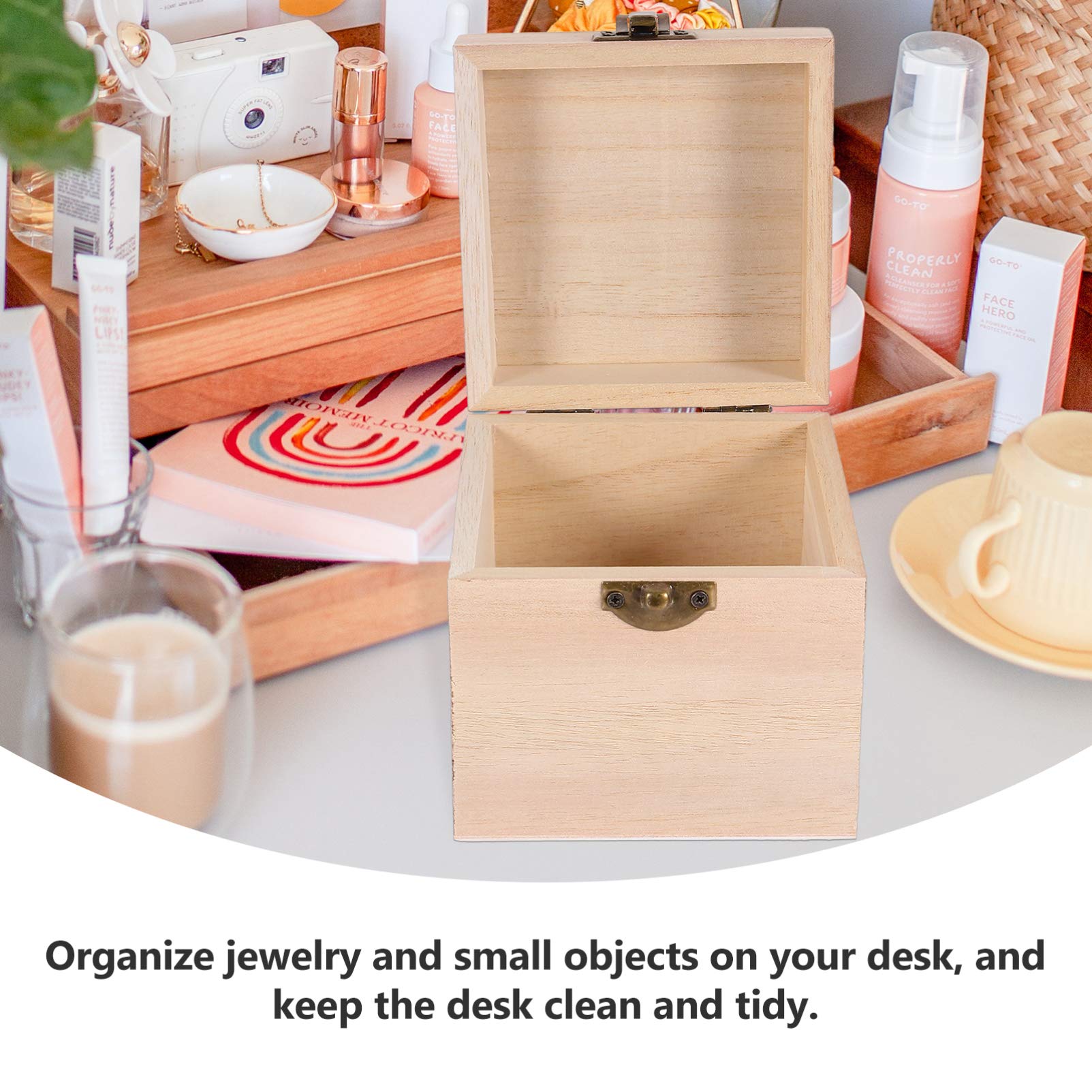 Cabilock 2-Piece Unfinished Wooden Keepsake Box Set - Square Decorative Memory Storage Box with Lid for Jewelry, Watches & Crafts | Perfect for Organizing Bracelets, Necklaces, Earrings & Home Decor