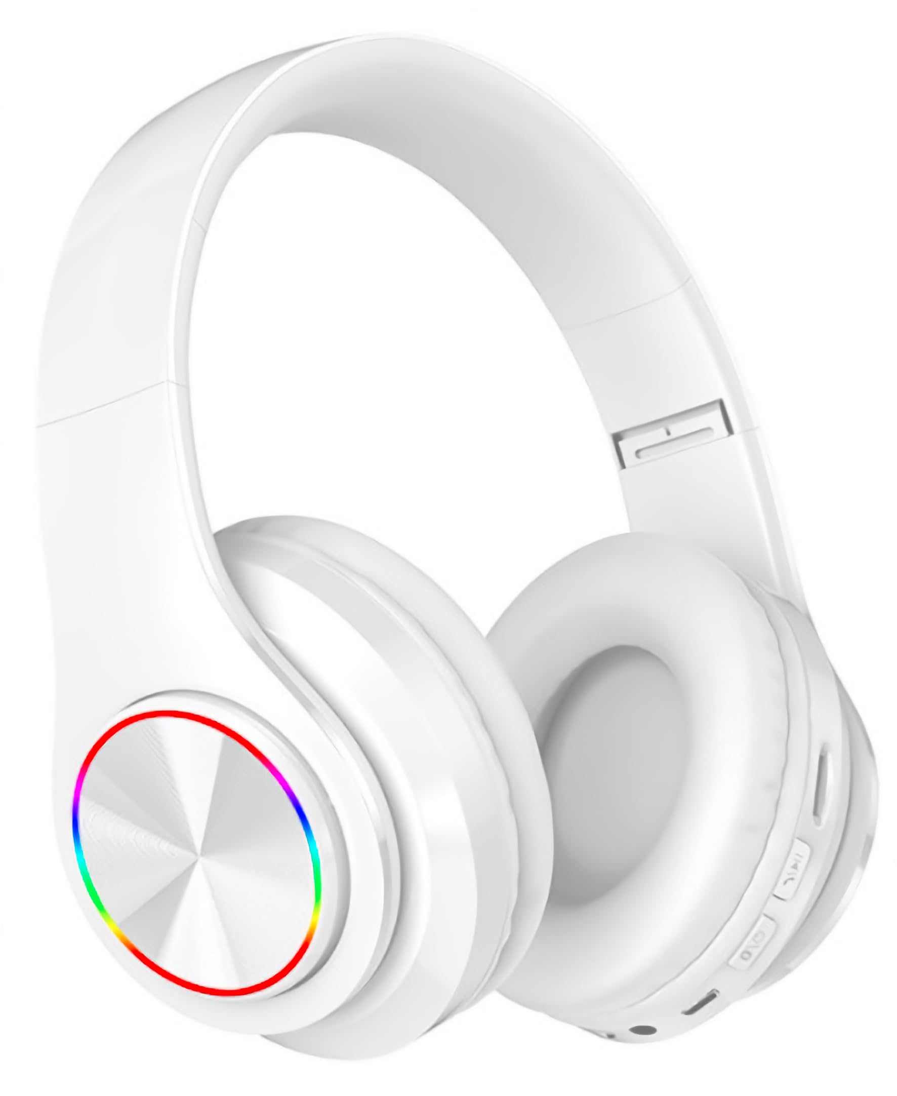 Wireless Bluetooth Headphones with Colorful LED Lights, 30H Playtime, Foldable Design, Bluetooth 5.0, 10m Range, Stereo Sound, Built-in Mic - Perfect for Gym, Running, Travel & Work (White)