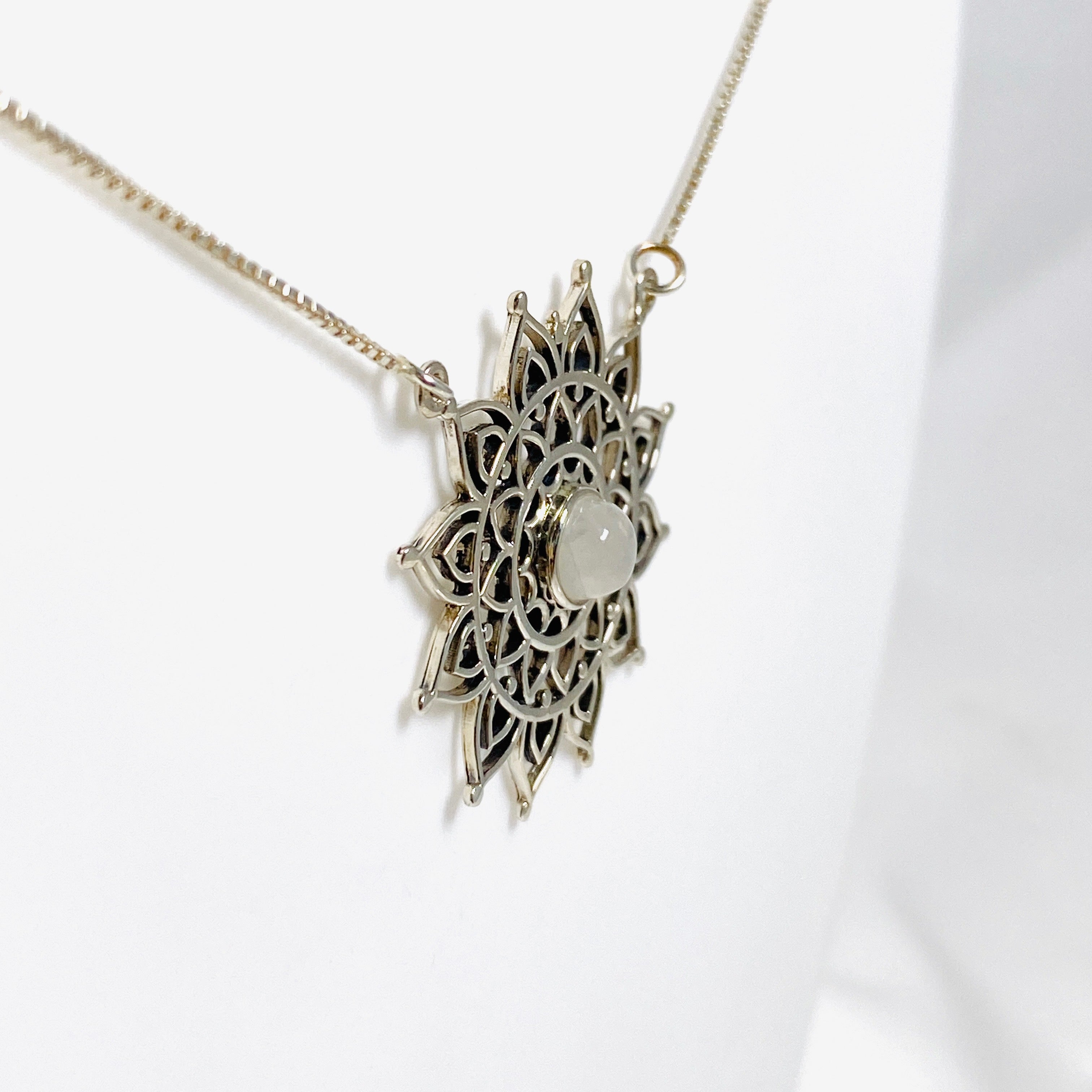 Moonstone Mandala Necklace NK340 MS - Healing Crystal Jewelry for Meditation & Spiritual Protection | Perfect for Yoga, Reiki & Energy Work