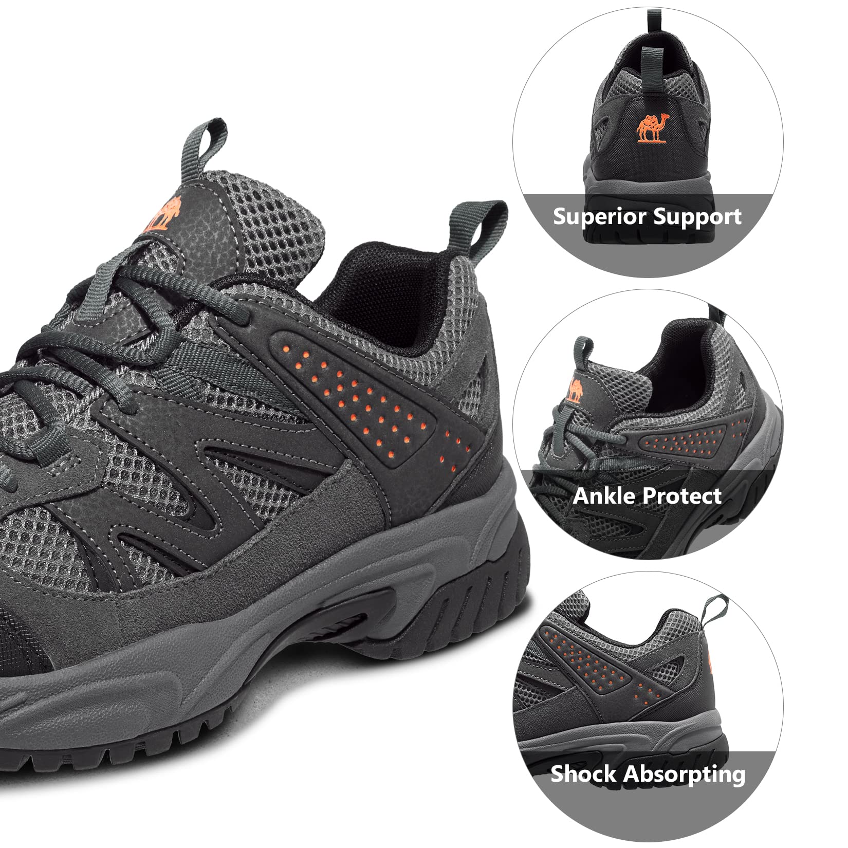 CAMELSPORTS Men's Lightweight Hiking Shoes - Non-Slip Breathable Sneakers for Outdoor Trekking, Trail Walking & Climbing - Perfect for Mountain Adventures, Daily Hiking & Camping Trips
