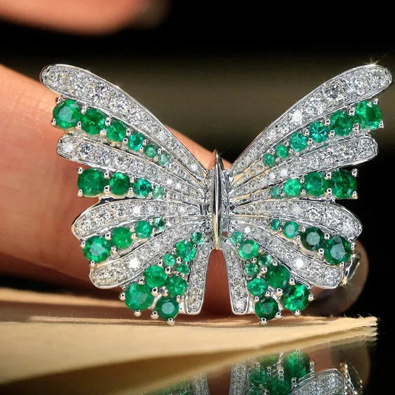 18K White Gold Butterfly Necklace for Women - Luxury Emerald & Diamond Jewelry for Parties, Weddings & Special Occasions
