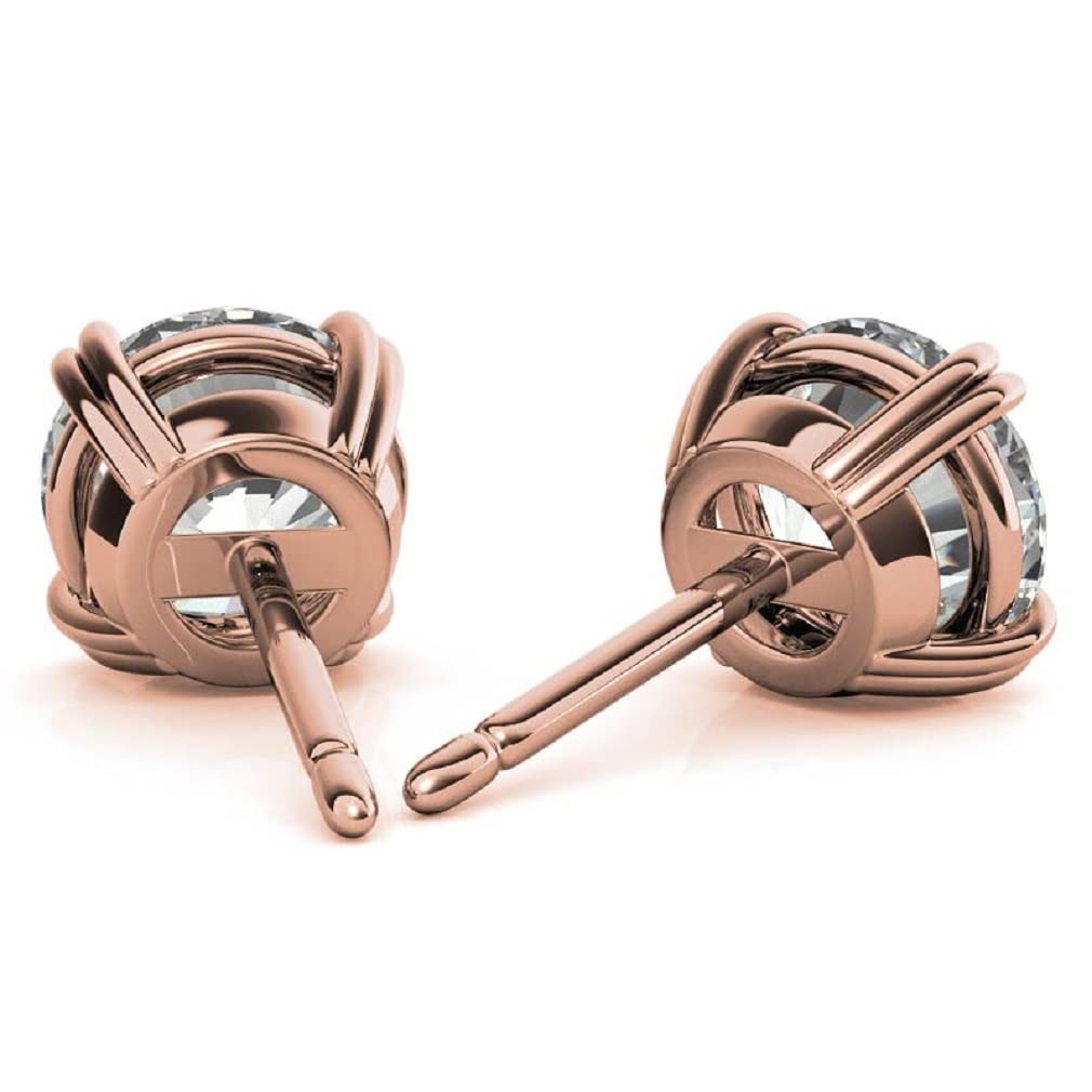 10K/14K/18K Solid Rose Gold Handmade Stud Earrings - 3 TCW Round Cut Moissanite Diamond Earrings for Women - Solitaire Anniversary, Engagement & Birthday Gift Jewelry - Push/Screw Back Dual Prong Setting - Perfect for Weddings, Date Nights & Special Occasions