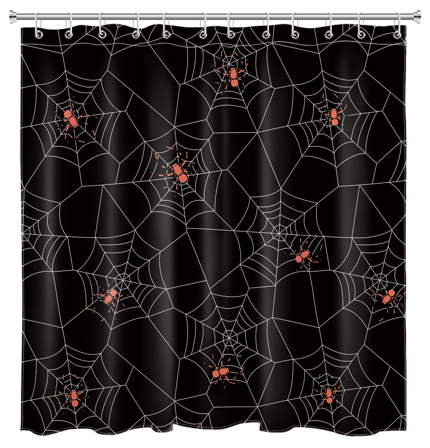 HVEST Halloween Shower Curtain - Black & White Spider Web Design, Horror Red Spider Polyester Fabric Bath Curtain with Hooks (72x72 Inches) - Spooky Bathroom Decor for Halloween Party & Haunted House Theme