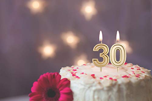 Bailym 30th Birthday Candles - Gold Number 30 Cake Topper for Birthday Party Decorations - Perfect for 30th Birthday Cakes, Anniversary Celebrations & Milestone Parties
