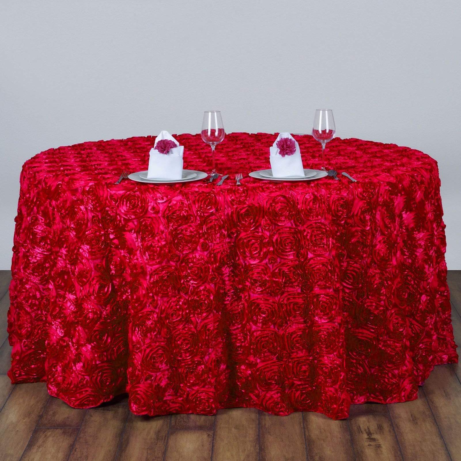 132-Piece Round Satin Ribbon Roses Tablecloth Set - Elegant Wedding, Party, and Banquet Decor for Dining Table, Buffet, and Special Events