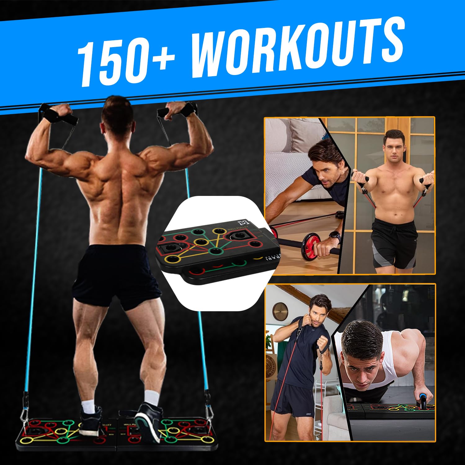 Miliorari Push Up Board with Resistance Bands & Ab Roller - Home Gym Equipment for Full Body Workout - Perfect for Men & Women - Great Gift for Boyfriend - Ideal for Home Fitness, Strength Training and Muscle Building