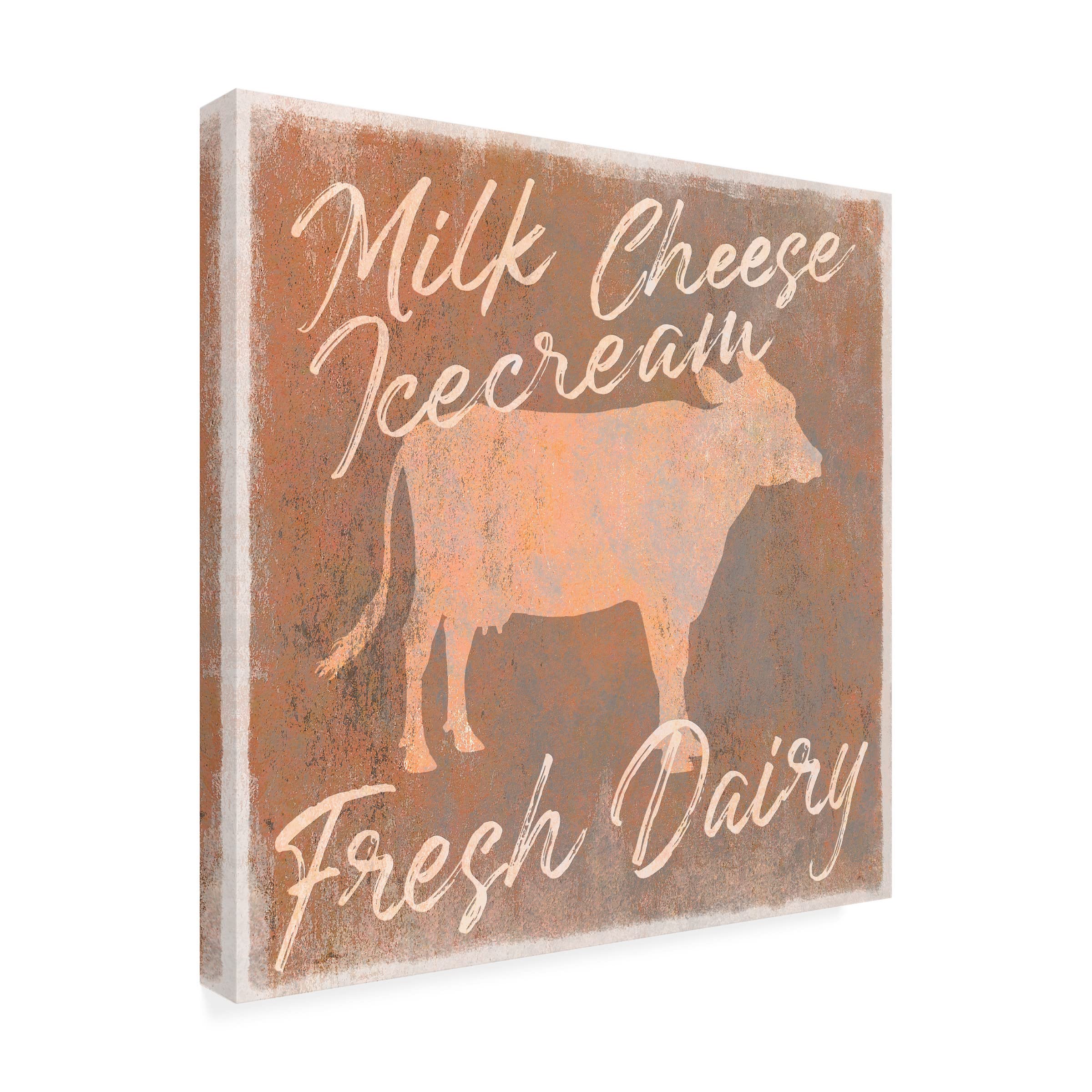 Trademark Fine Art 'Fresh Dairy Cow' Canvas Print by Cora Niele - Farmhouse Decor, Country Kitchen Wall Art, Rustic Home Office Painting
