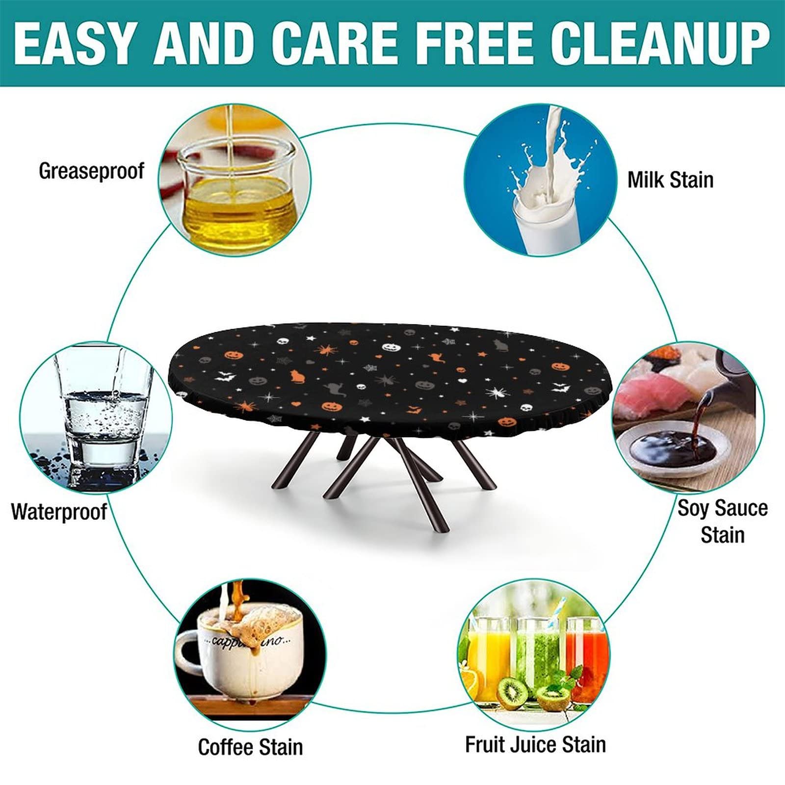 Spider Web Halloween Fitted Tablecloth Oval - Stretch Elastic Edge Polyester Table Cover for Indoor Restaurant, Outdoor Terrace & Dining Table Decor (Fits 24