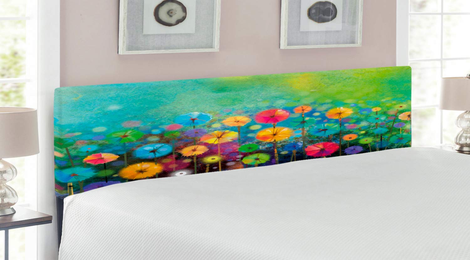 Ambesonne Floral Headboard - King Size Upholstered Metal Bed Frame with Memory Foam | Dandelion Watercolor Abstract Art | Garden-Inspired Bedroom Decor for Master & Guest Rooms