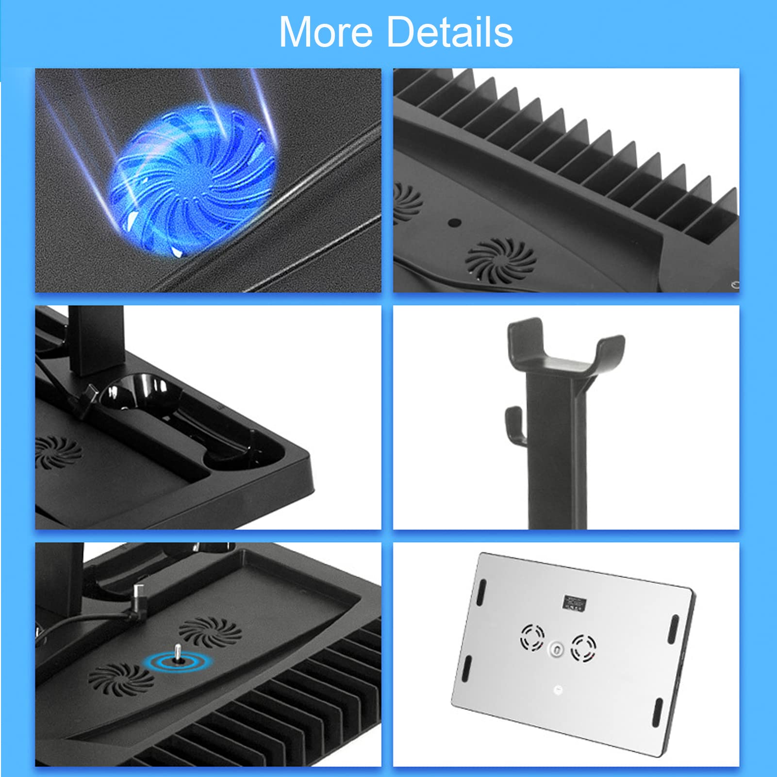 Goshyda Vertical Cooling Fan Stand for PS5 Digital Edition - Dual Controller Charger, 2 Silent Cooling Fans, Game Storage Slot - Perfect for Gaming Sessions & Console Protection