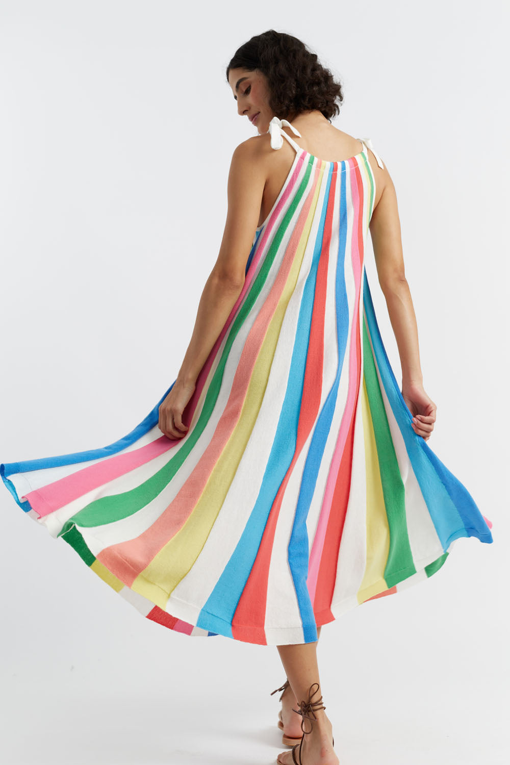 Rainbow Cotton Swing Dress for Women - Flowy Summer Dress with Short Sleeves - Perfect for Beach, Vacation, and Casual Outings