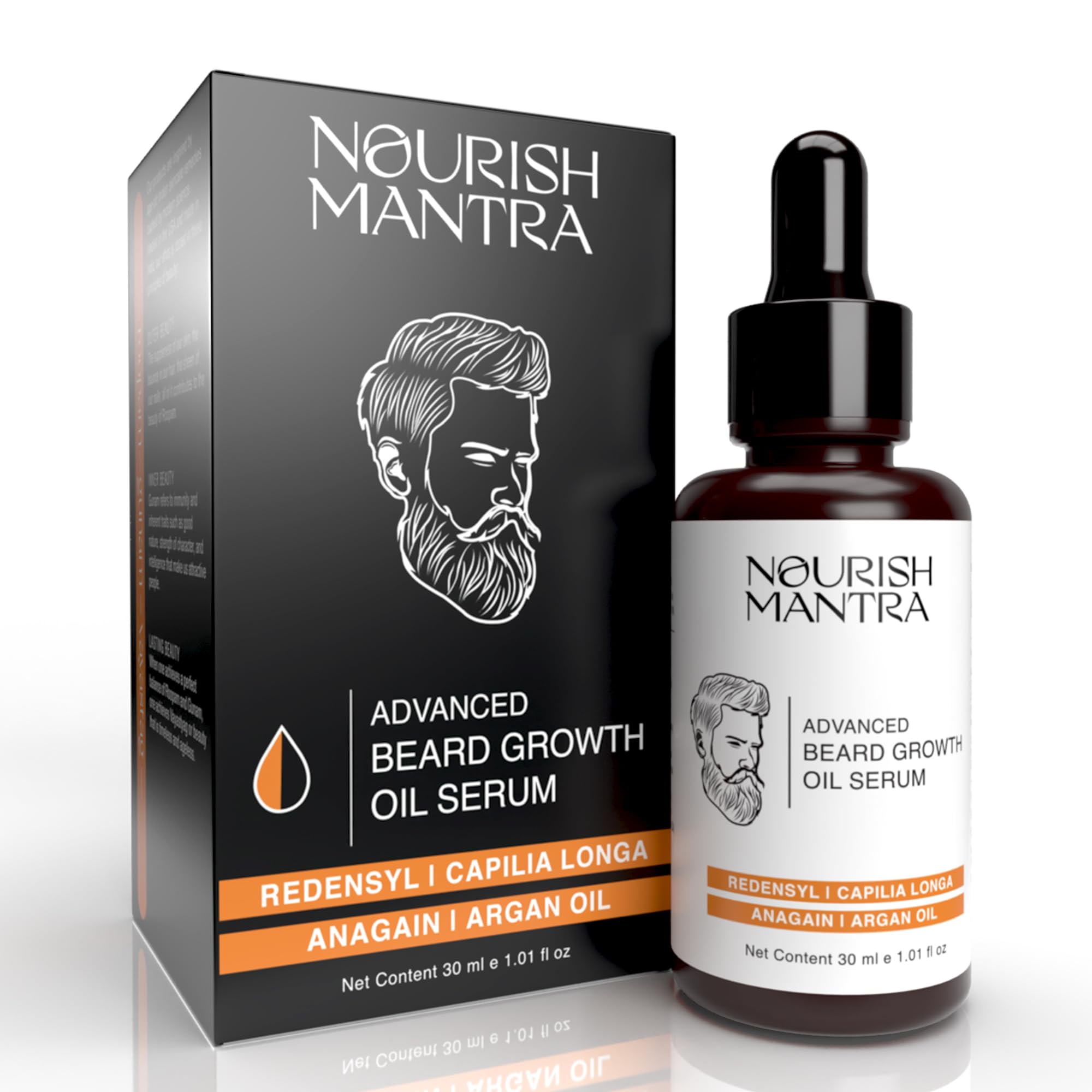 NOURISH MANTRA Advanced Beard Growth Oil Serum with Redensyl, Capilia Longa & Natural Oils - 30ml for Fuller, Thicker & Healthier Beard | Men's Grooming Essential for Daily Care & Styling