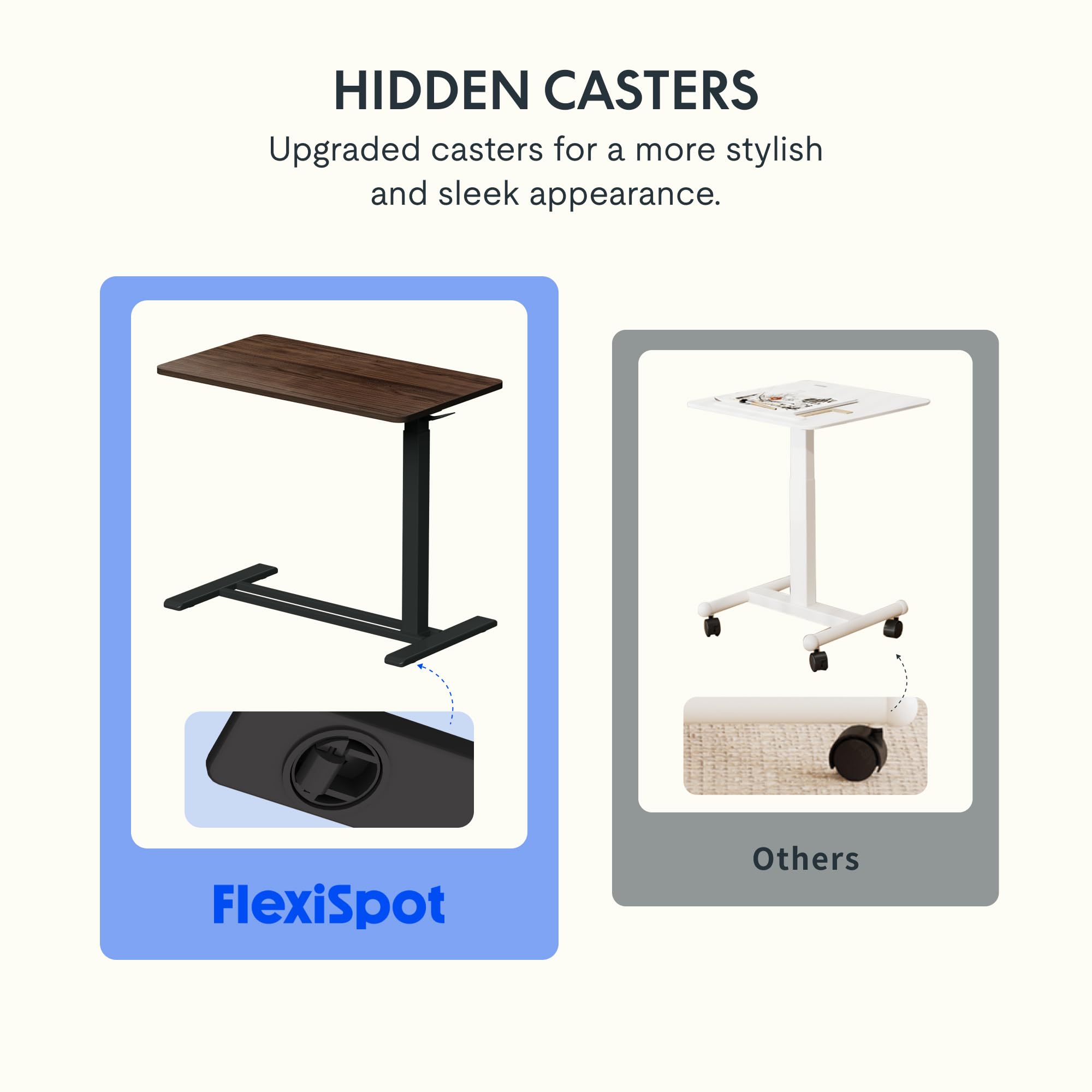 FLEXISPOT Adjustable C-Shaped End Table with Wheels - Mobile Rolling Side Table for Sofa, Couch & Bed - Laptop Cart, TV Tray & Nightstand for Small Spaces - Rustic Brown - Perfect for Living Room, Bedroom & Office Use