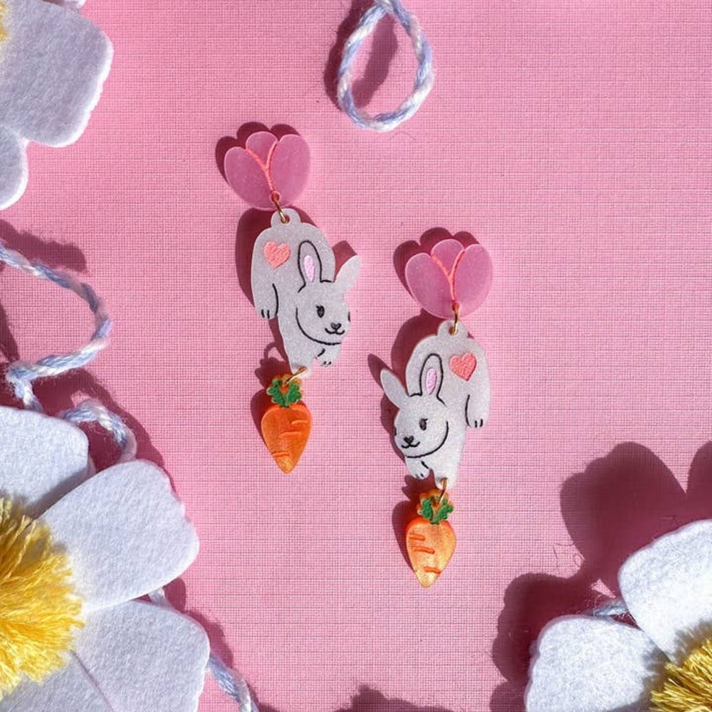 Bunbun the Rabbit Cute Acrylic Earrings for Women - Handmade Kawaii Animal Jewelry - Perfect for Everyday Wear, Gifts & Anime Cosplay