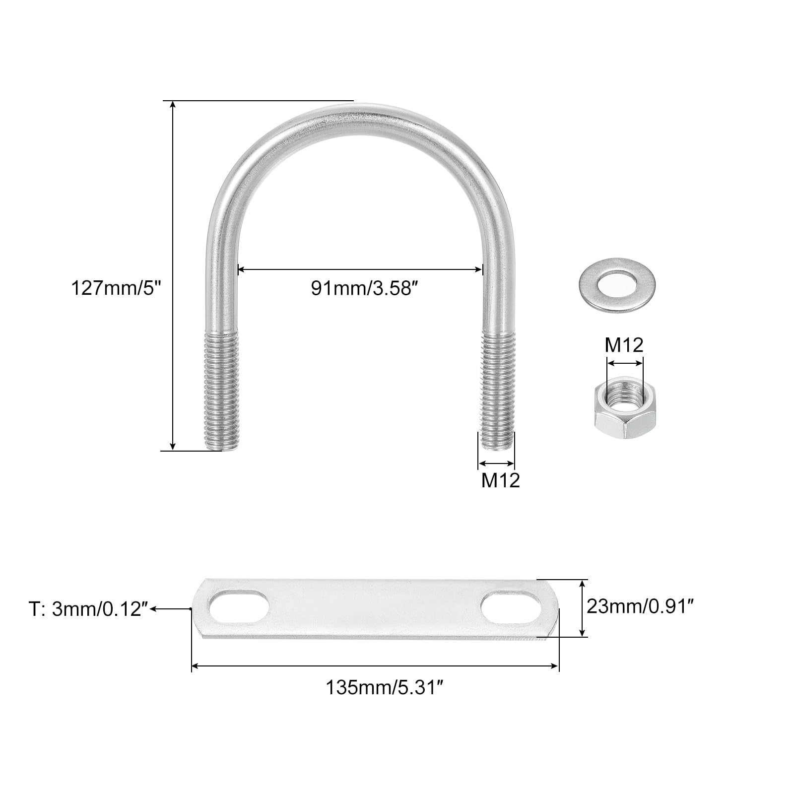 Stainless Steel U-Bolts 4-Pack - 91mm (3.58