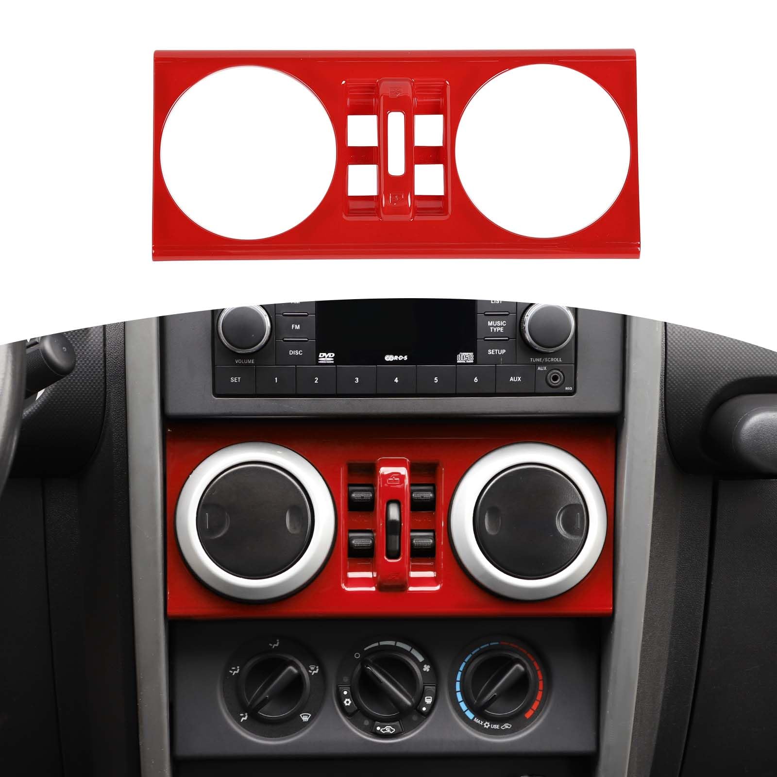 Jeep Wrangler JK JKU 2007-2010 Dashboard Center Control Window Switch Panel Trim Cover - RT-TCZ Red Interior Accessories for 4 Door Models | Perfect for Off-Roading & Interior Upgrades