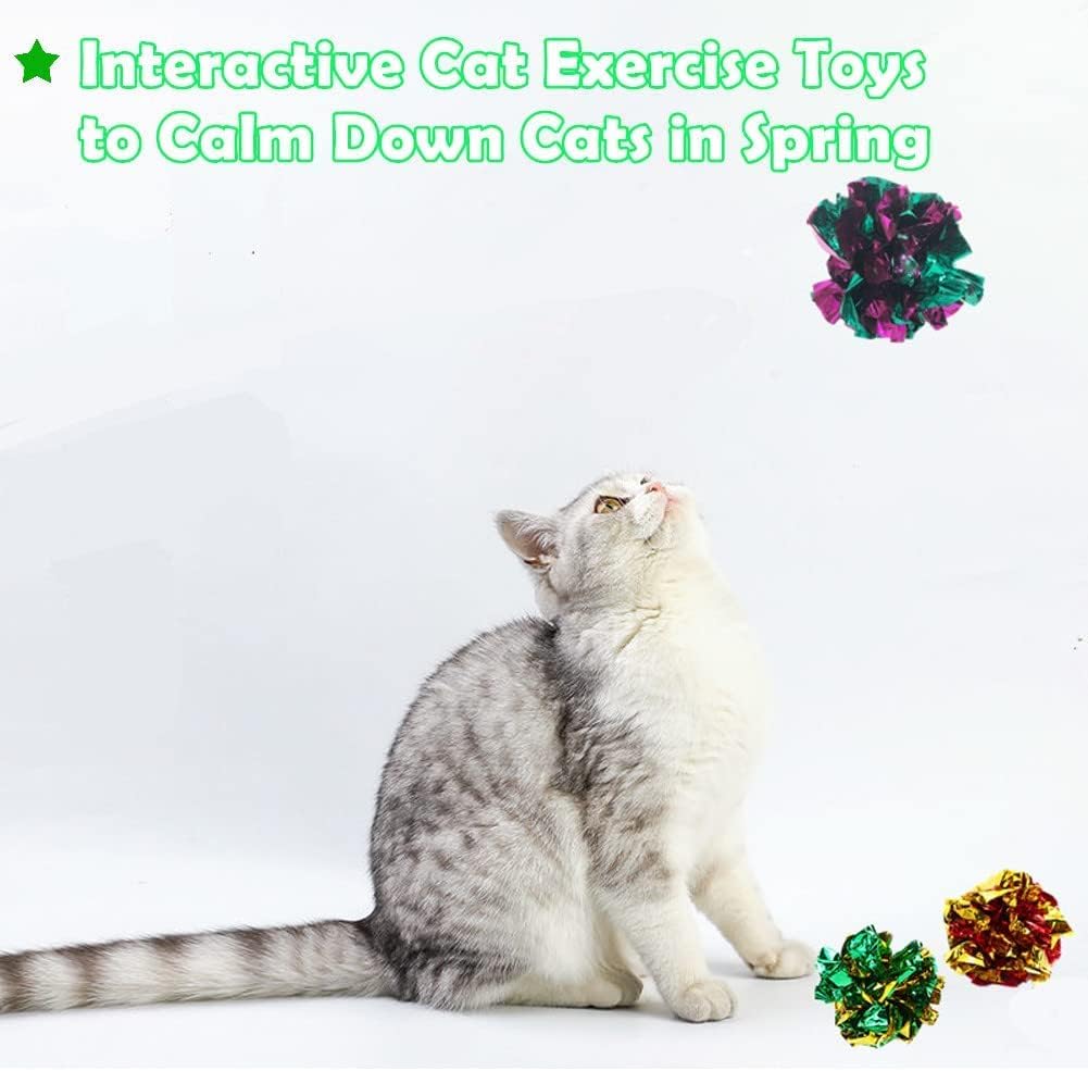 Interactive Mylar Crinkle Balls Cat Toys - 6 Pack Soft Crinkle Pet Toys for Kittens & Adult Cats - Perfect for Exercise, Play & Weight Management - Great for Indoor Playtime & Stimulating Natural Hunting Instincts