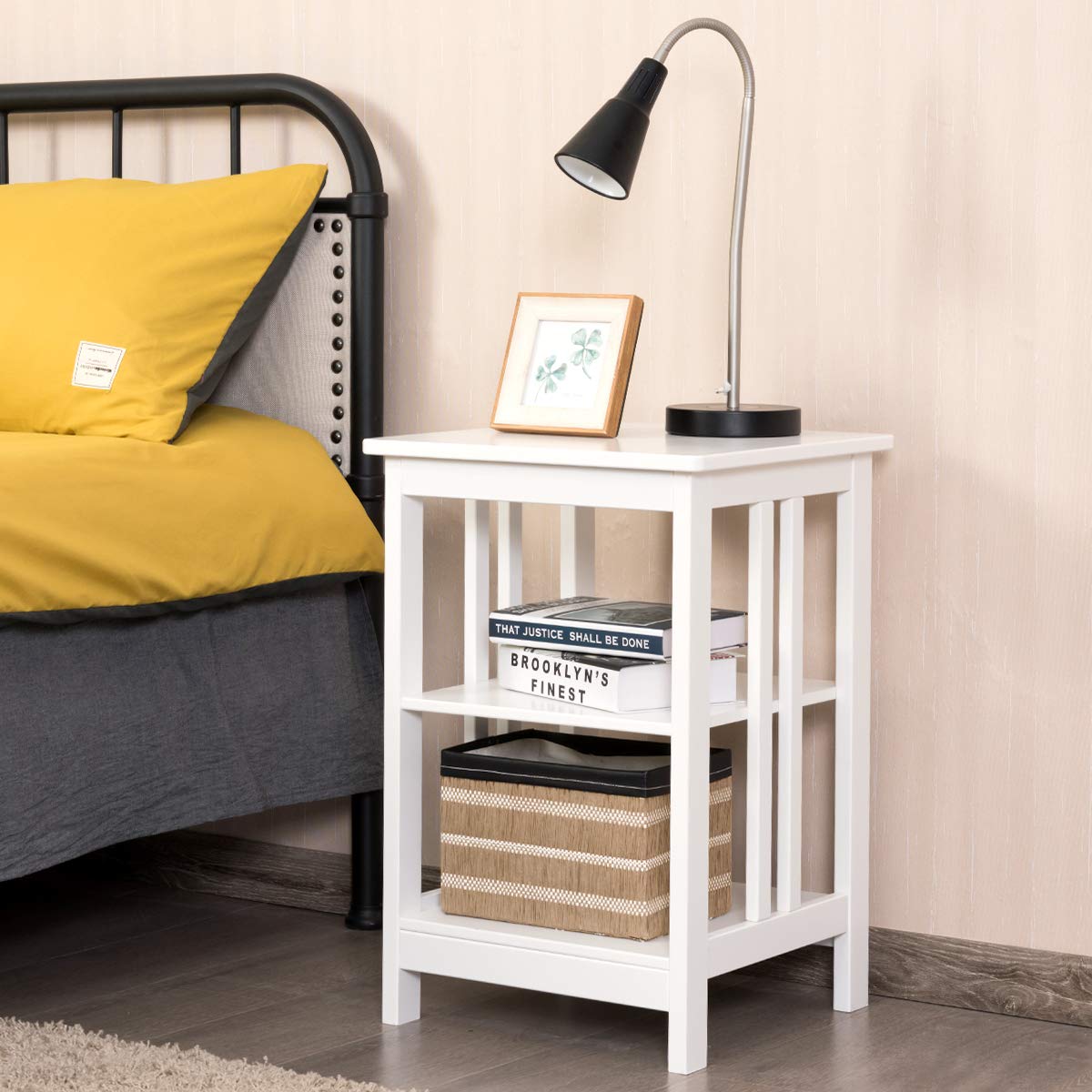 Giantex Nightstand Set of 2 - 3-Tier End Table with Storage Shelves, Sturdy Modern Bedside Table for Bedroom & Living Room - White Wooden Side Table for Small Spaces - Easy Assembly - Perfect for Apartment, Dorm, Guest Room & Home Office
