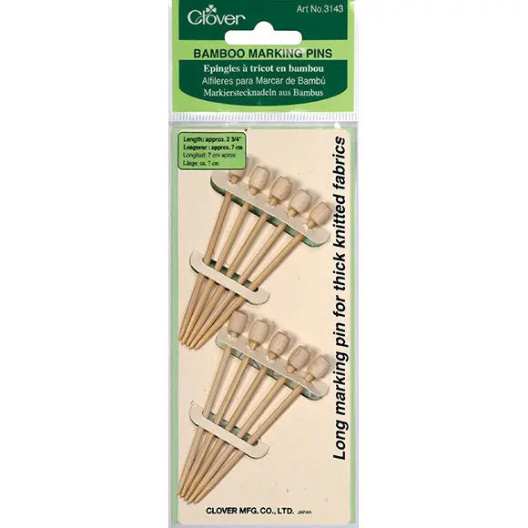 Clover Bamboo Long Marking Pins for Thick Knit Fabrics - Durable Sewing Pins for Quilting, Knitting & Crafting - Perfect for Wool, Fleece & Heavy Fabric Projects