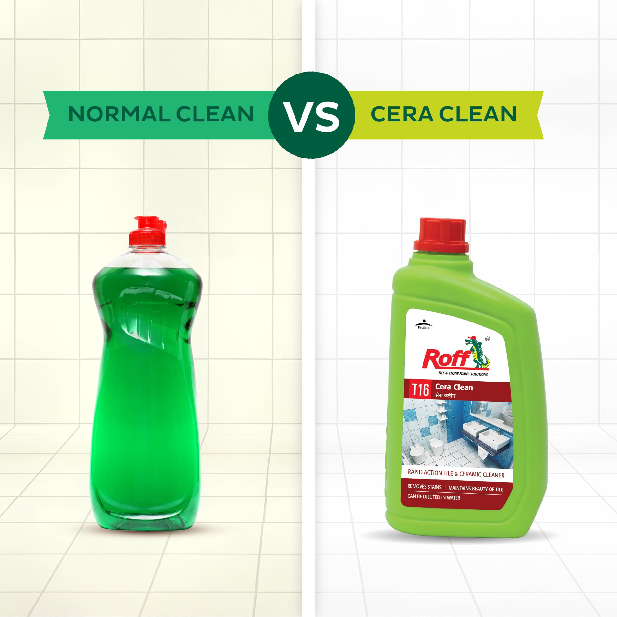 Pidilite Roff Cera Clean All-Purpose Tile Cleaner - 1L (Pack of 2) | Advanced Floor & Wall Cleaner for Kitchen, Bathroom & Bedroom | Removes Grease, Dirt & Tough Stains | Perfect for Ceramic, Porcelain & Marble Surfaces