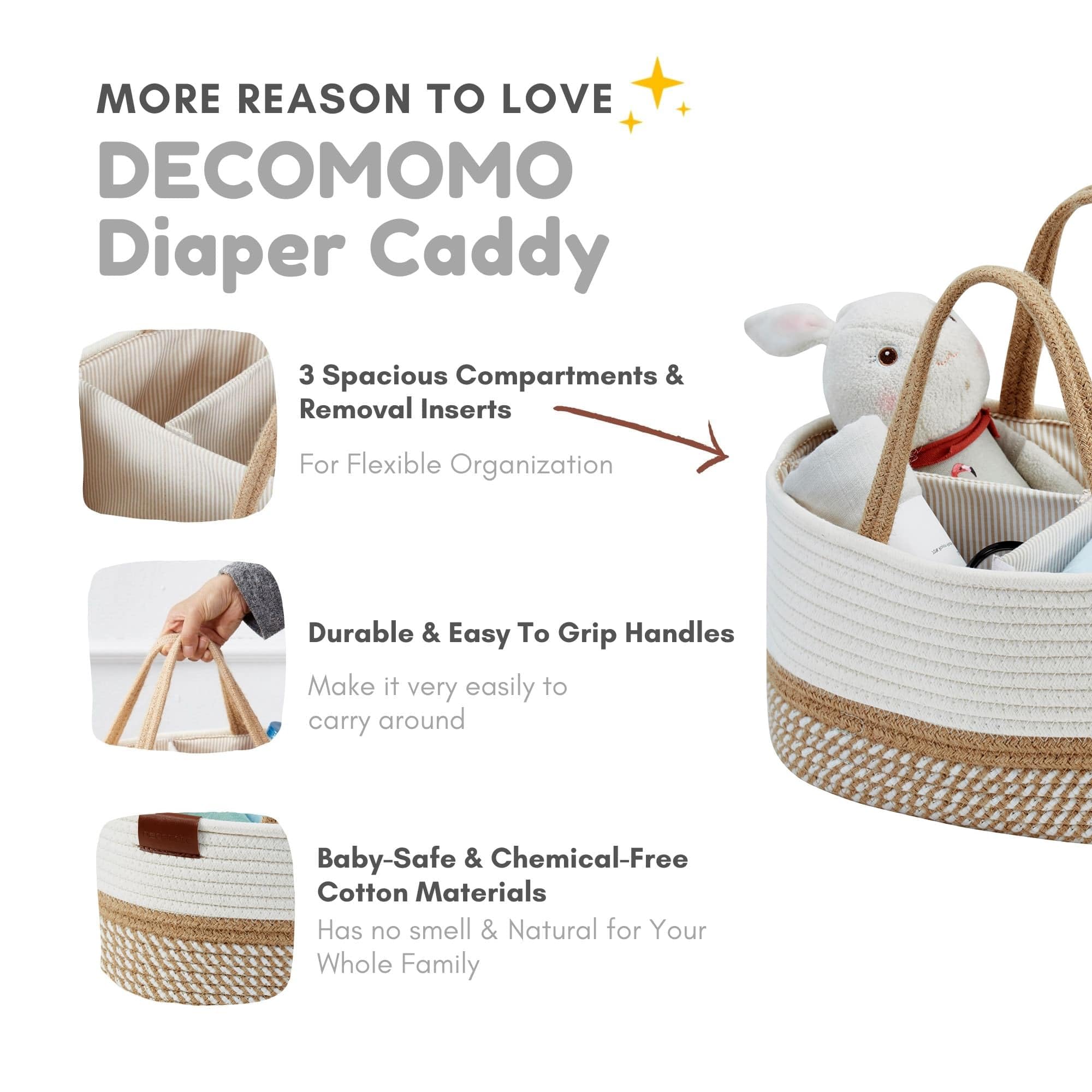 DECOMOMO Large Woven Baby Diaper Caddy Organizer - Spiral Beige & White Storage Basket for Nursery, Baby Essentials & Home Organization | Perfect for Diapers, Wipes, Toys & Nursery Decor