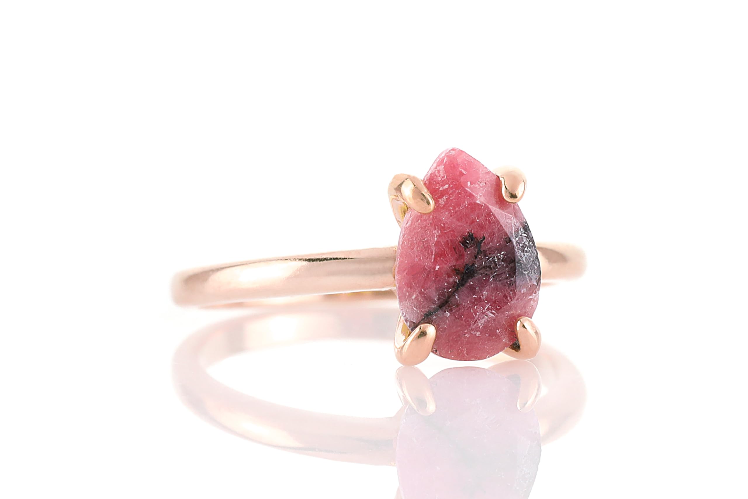 Handmade Rhodonite Gold Ring for Women - Custom Pear Engagement & Promise Ring - Vintage Jewelry for Everyday Wear